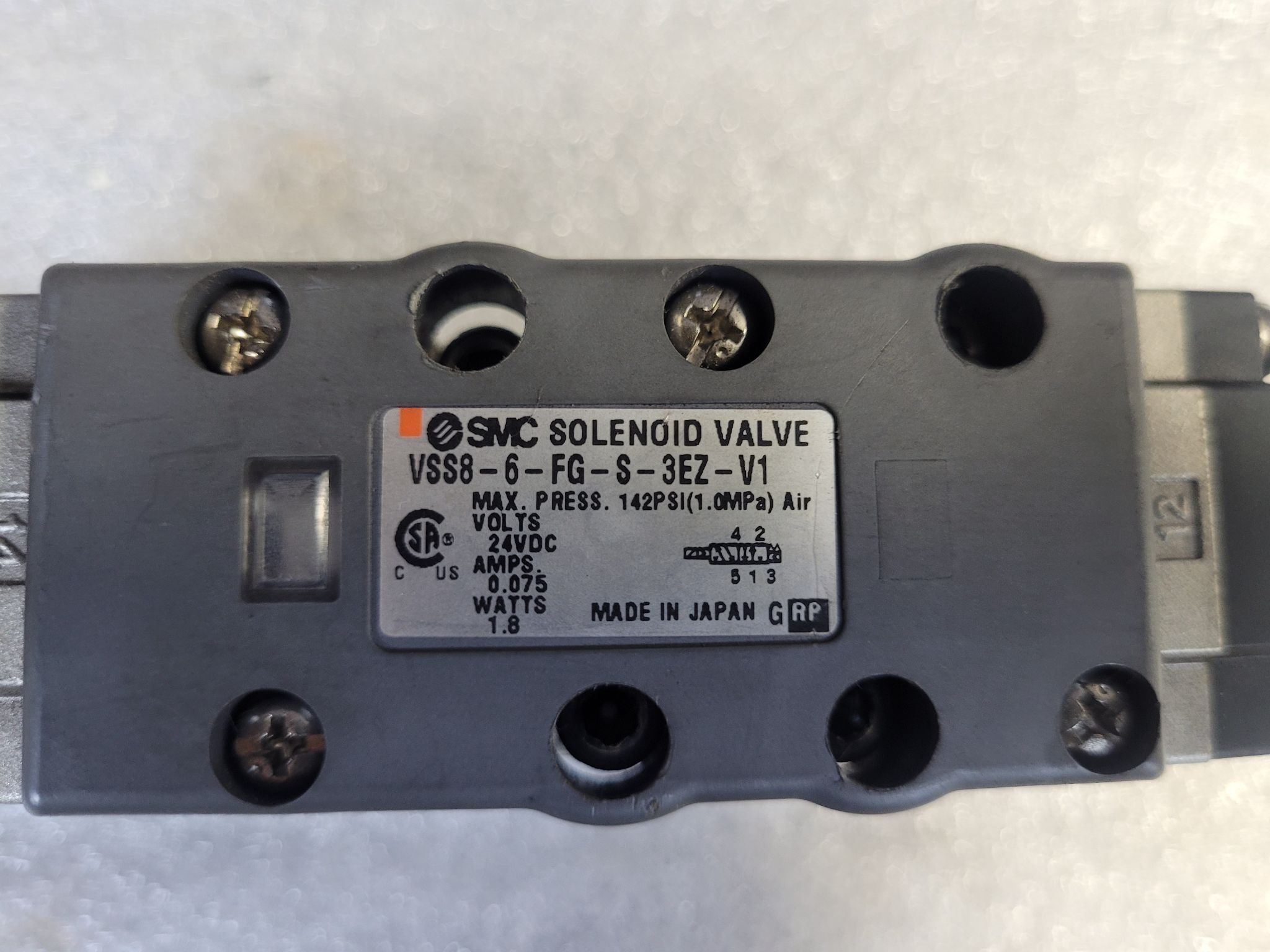 SMC VSS8-6-FG-S-3EZ-V1 Solenoid Valve USED 2