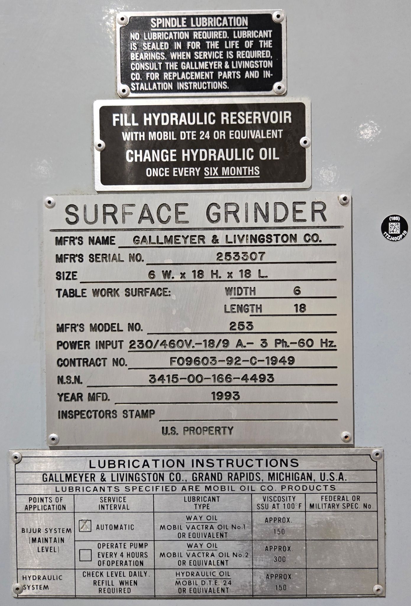 GALLMEYER & LIVINGSTON 253 RECIPROCATING SURFACE GRINDER USED 13