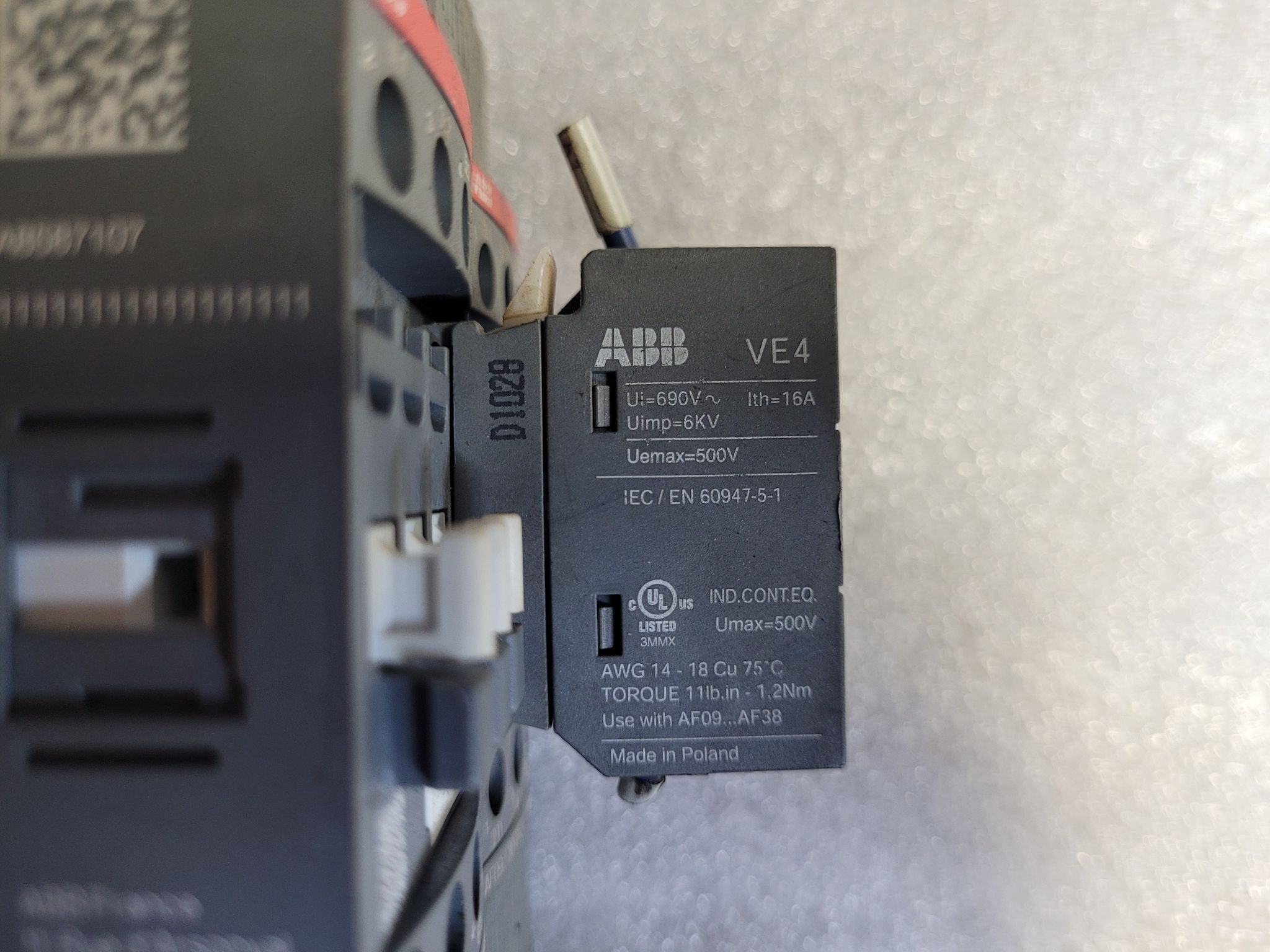 ABB AF09Z-30-10-21 Contactor w/ VE4 Interlock & TF42 Overload Relay USED 3
