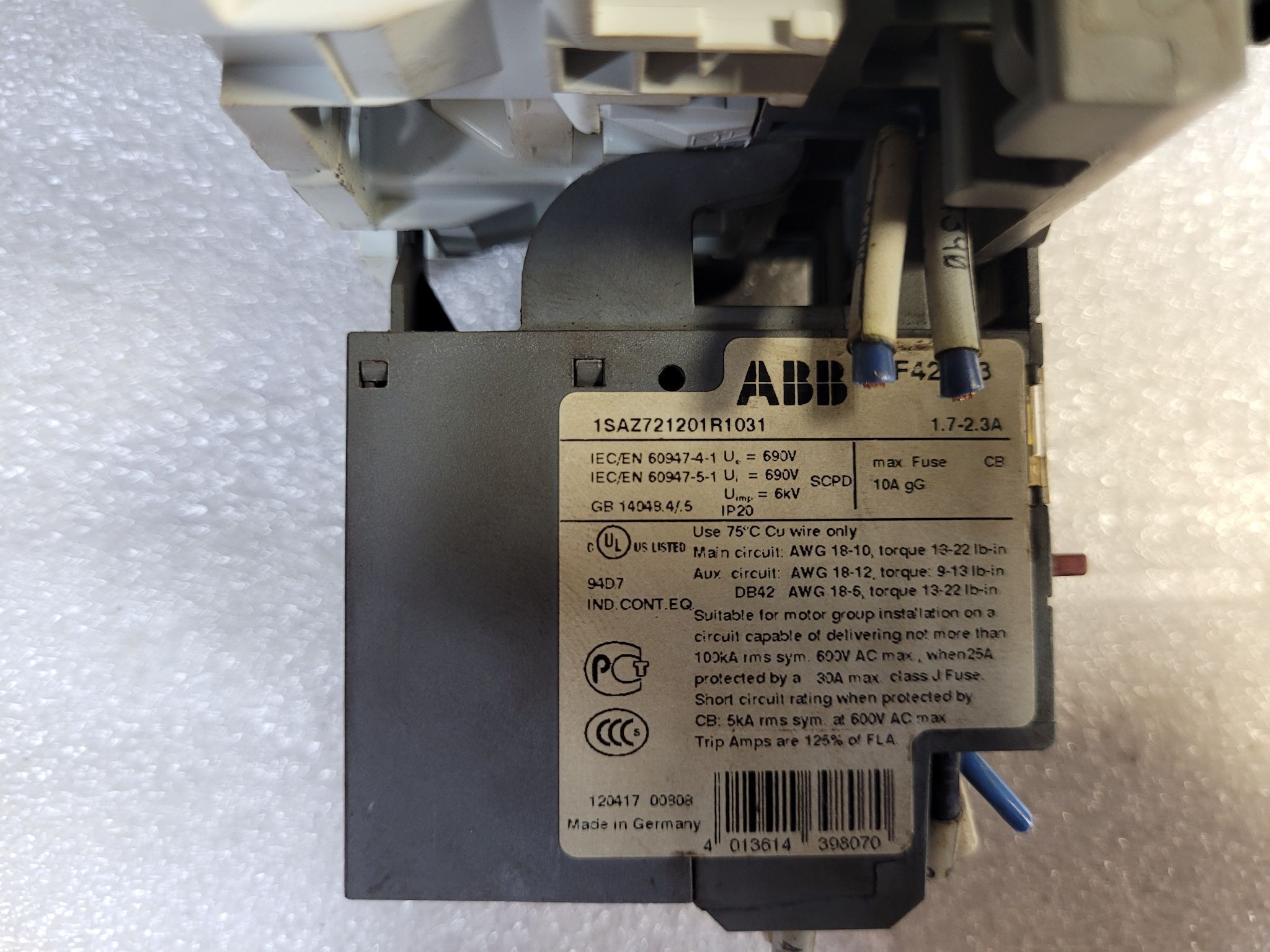 ABB AF09Z-30-10-21 Contactor w/ VE4 Interlock & TF42 Overload Relay USED 4