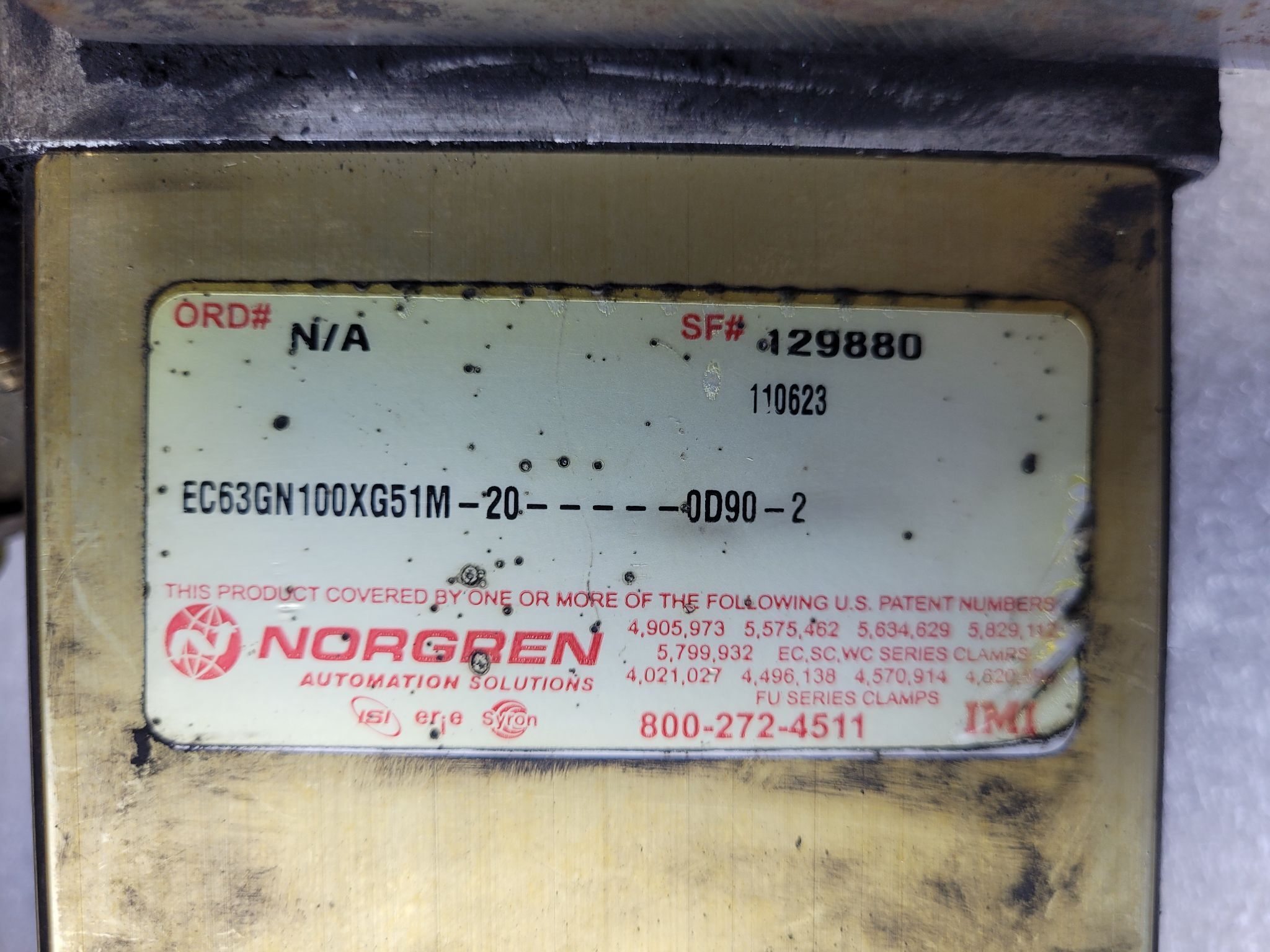 NORGREN EC63GN100XG51M-20 Power Clamp 100mm Bore 90° USED 2