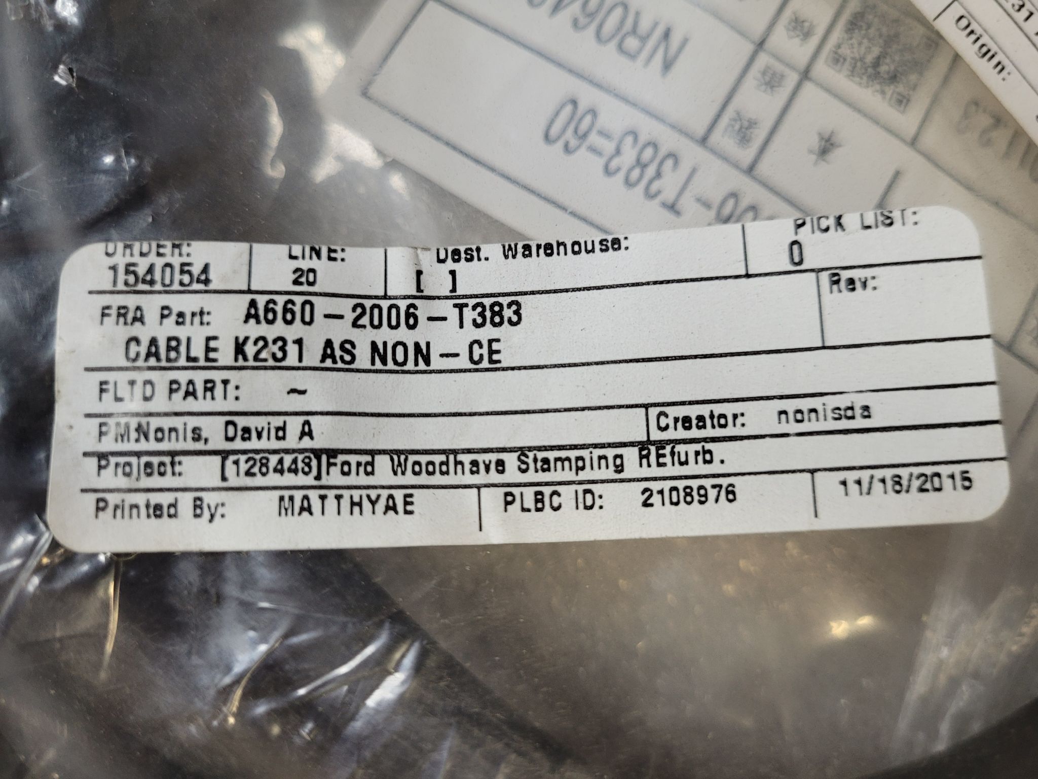 FANUC A660-2006-T383 CABLE K231 AS NON - CE NEW 1