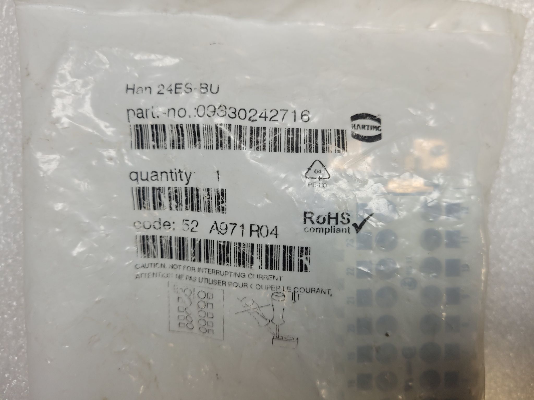 HARTING HAN-24ES-BU Connector Insert Female 24-Position NEW 0