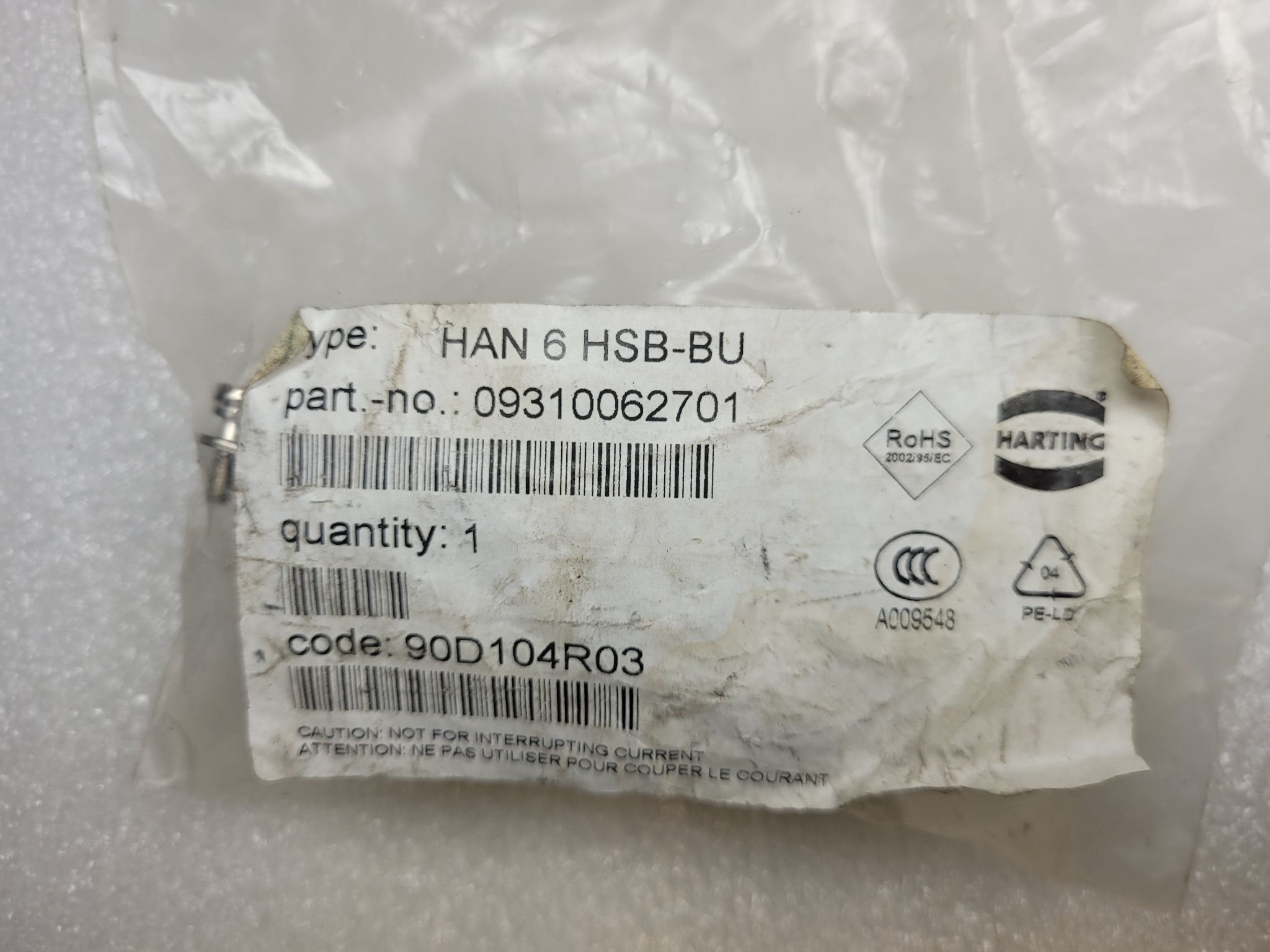 HARTING HAN-6-HSB-BU Connector Insert Female 6-Position NEW 0