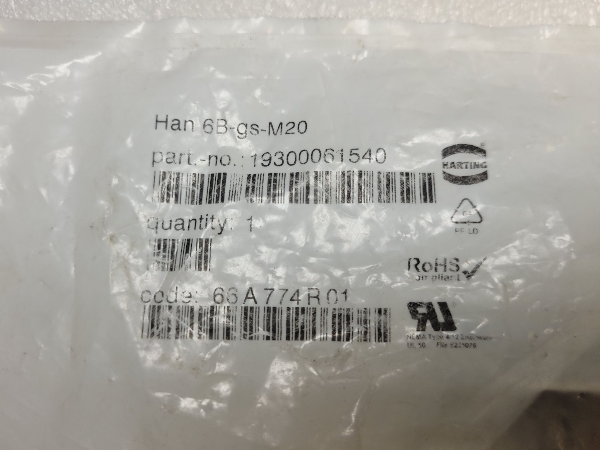 HARTING HAN-6B-GS-M20 Metal Hood Side Entry M20 NEW 0