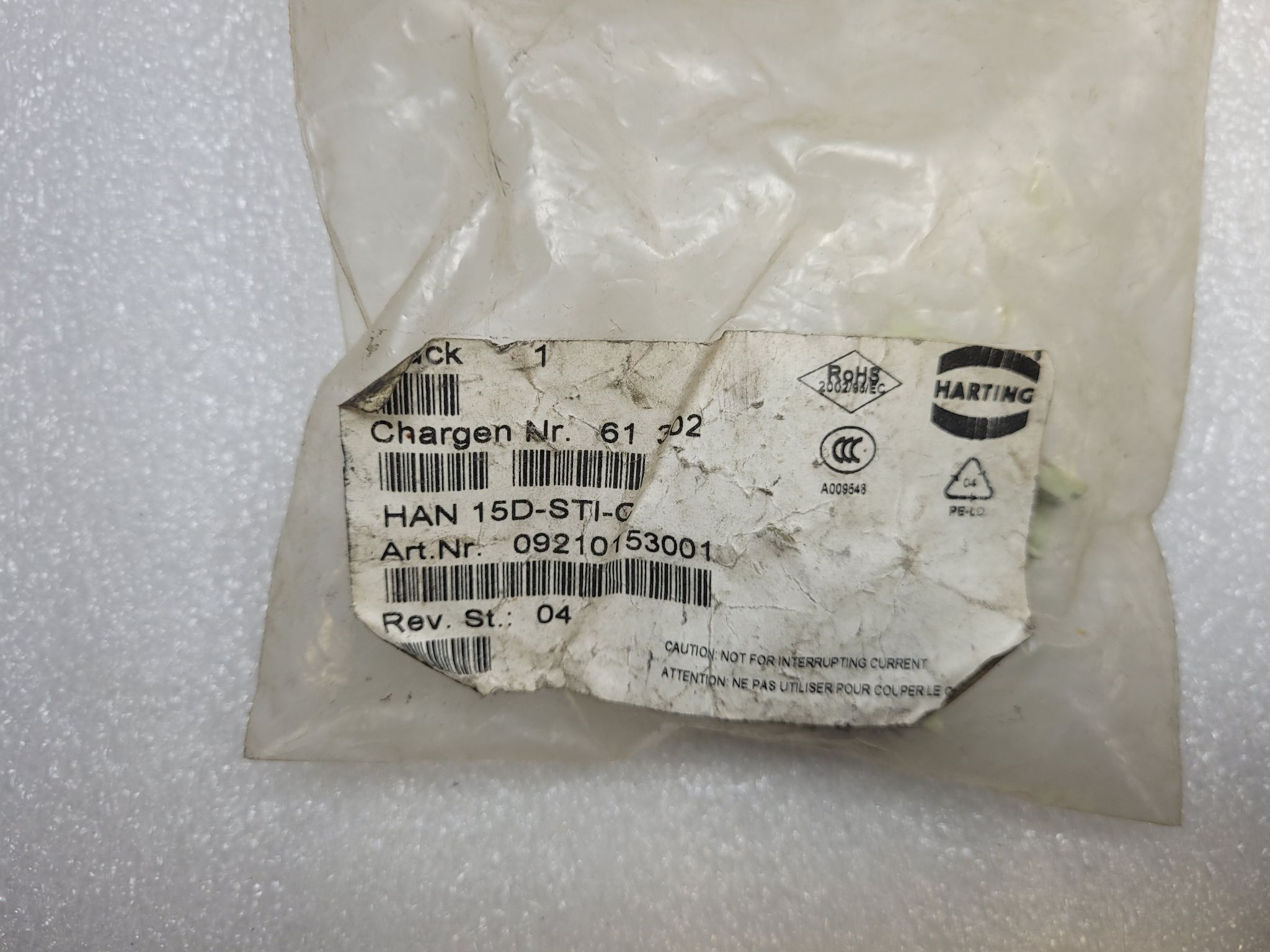 HARTING HAN-15D-STI-C Connector Insert Male 15-Position Crimp NEW 0