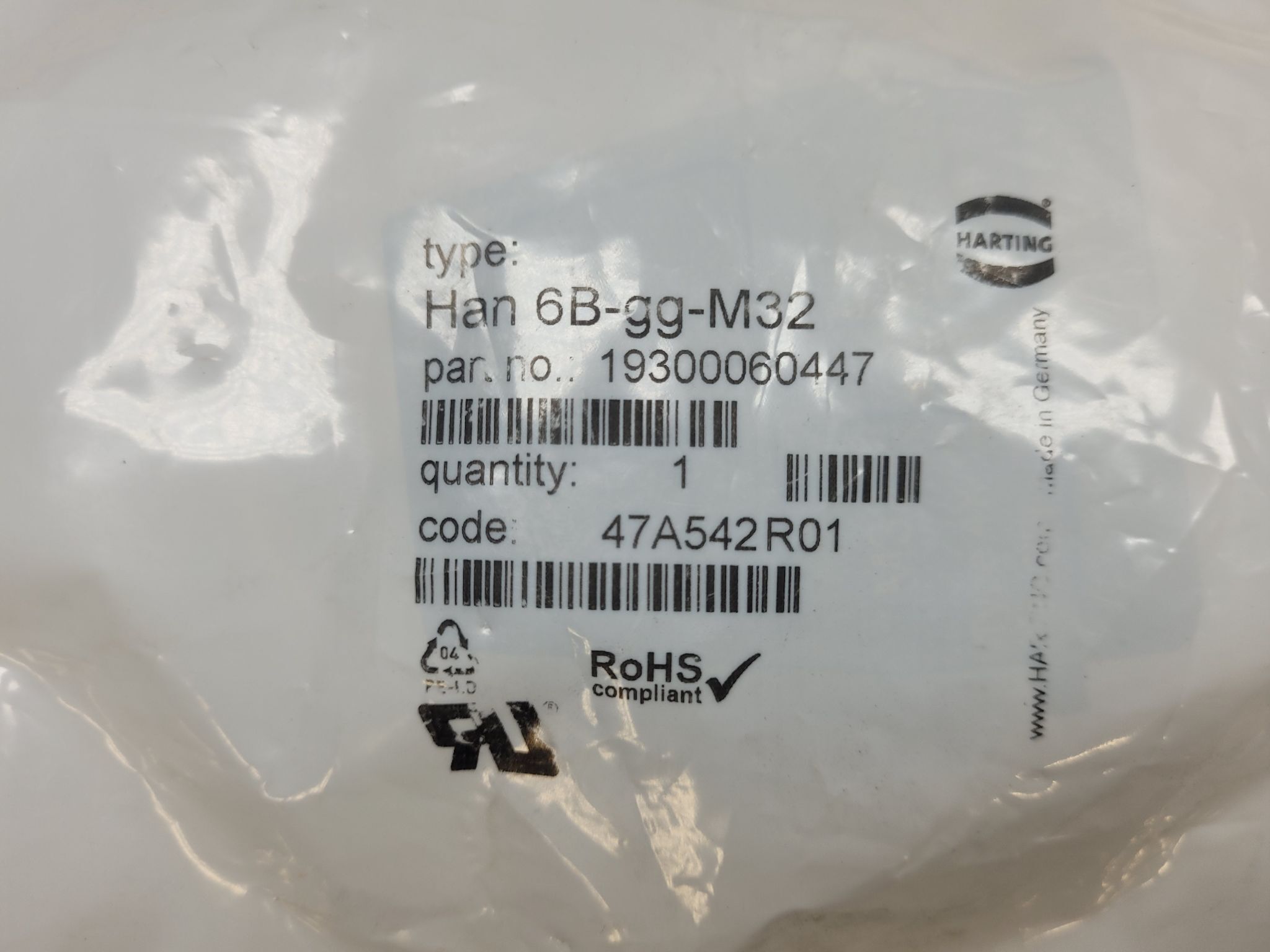 HARTING HAN-6B-GG-M32 Heavy Duty Connector Hood M32 Entry NEW 0