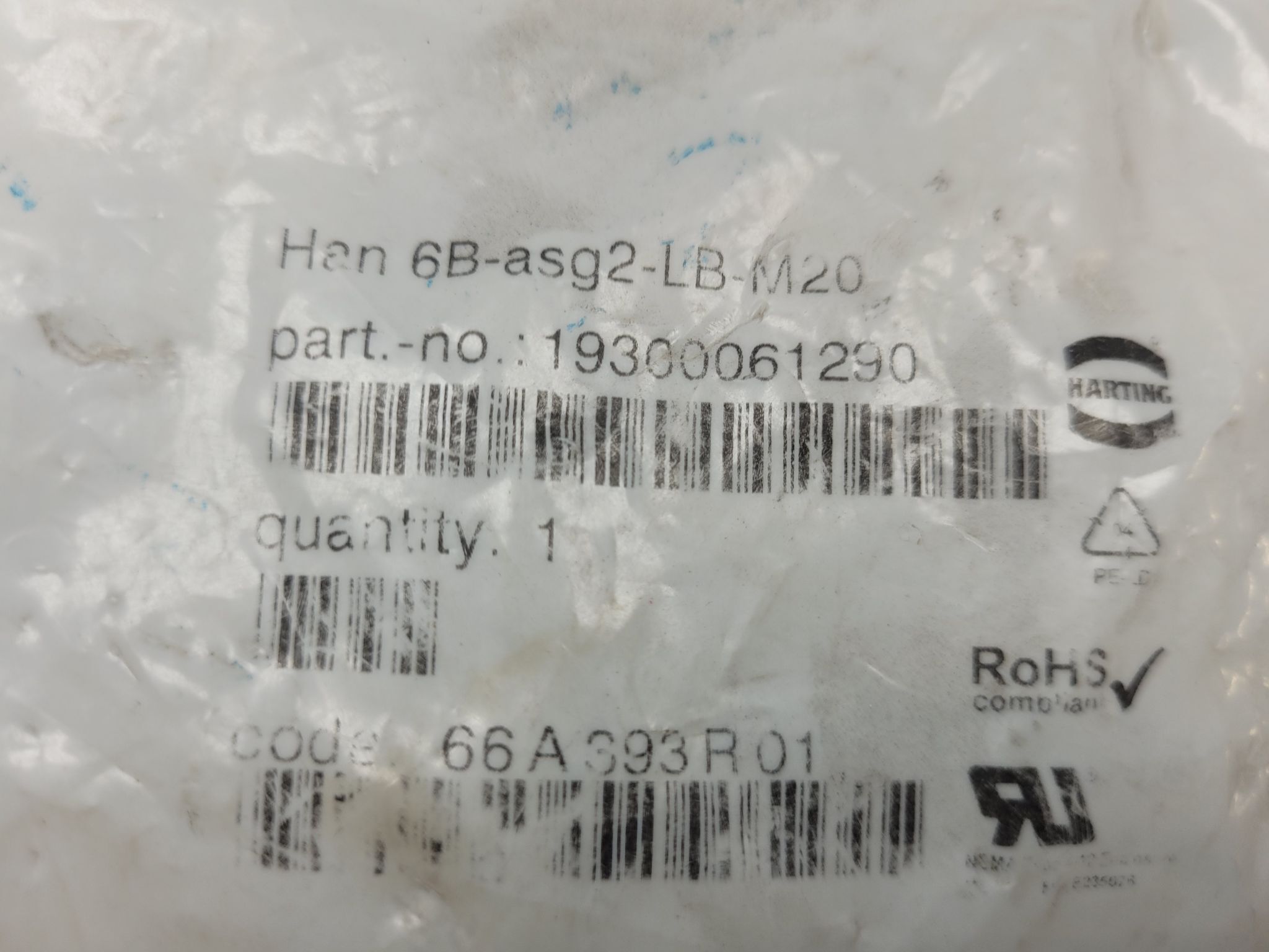 HARTING HAN-6B-ASG2-LB-M20 Surface Mount Connector Housing 6B IP65 NEW 0