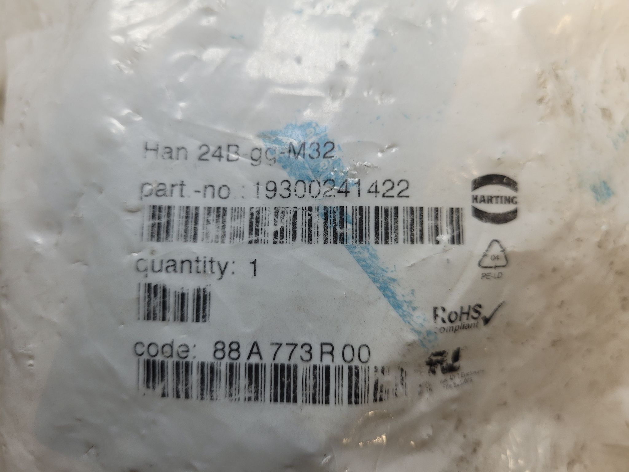 HARTING HAN-24B-GG-M32 Heavy Duty Connector Hood Top Entry M32 NEW 0