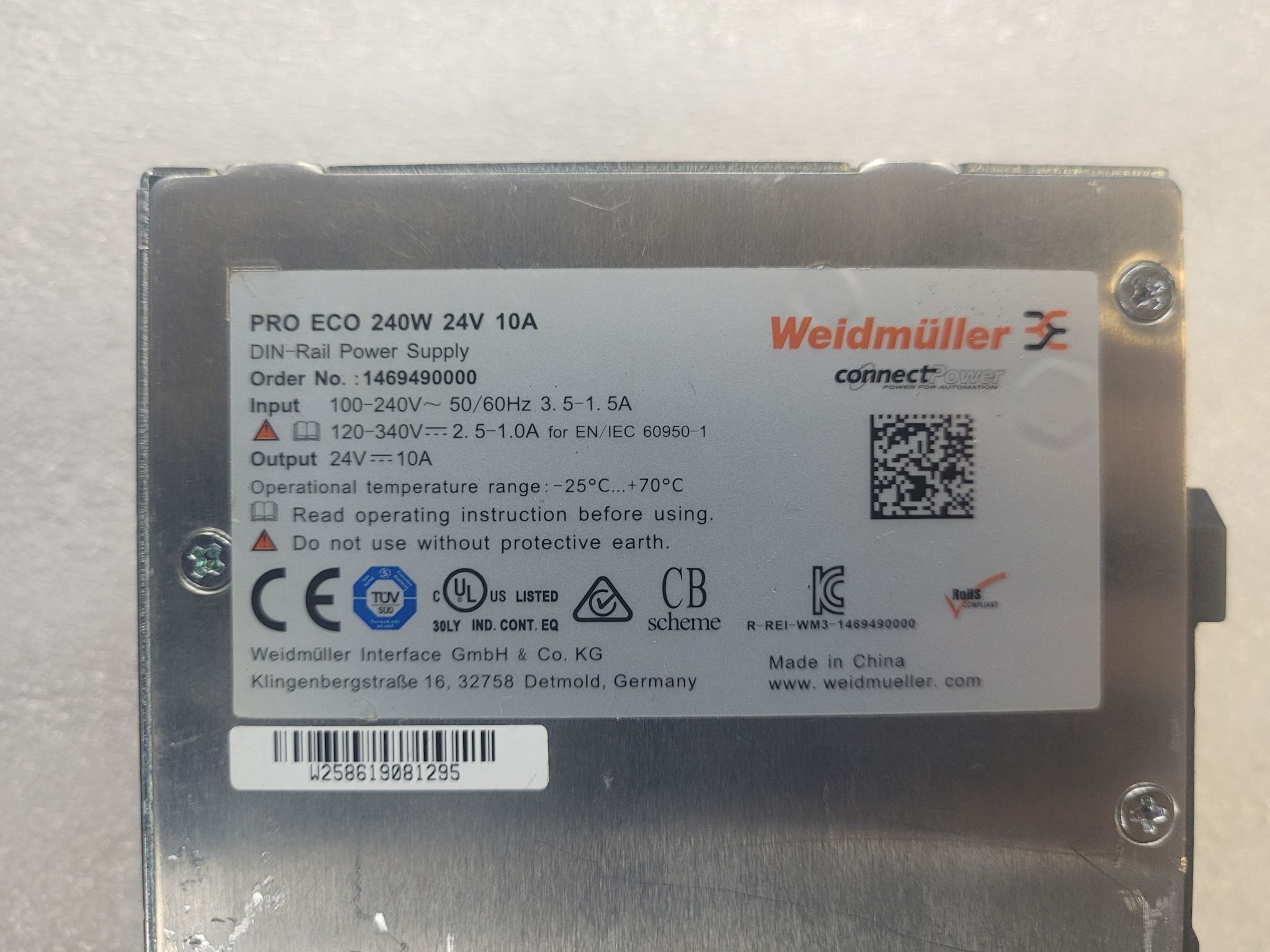 WEIDMULLER 1469490000 DIN Rail Power Supply 24VDC 10A 240W USED 3