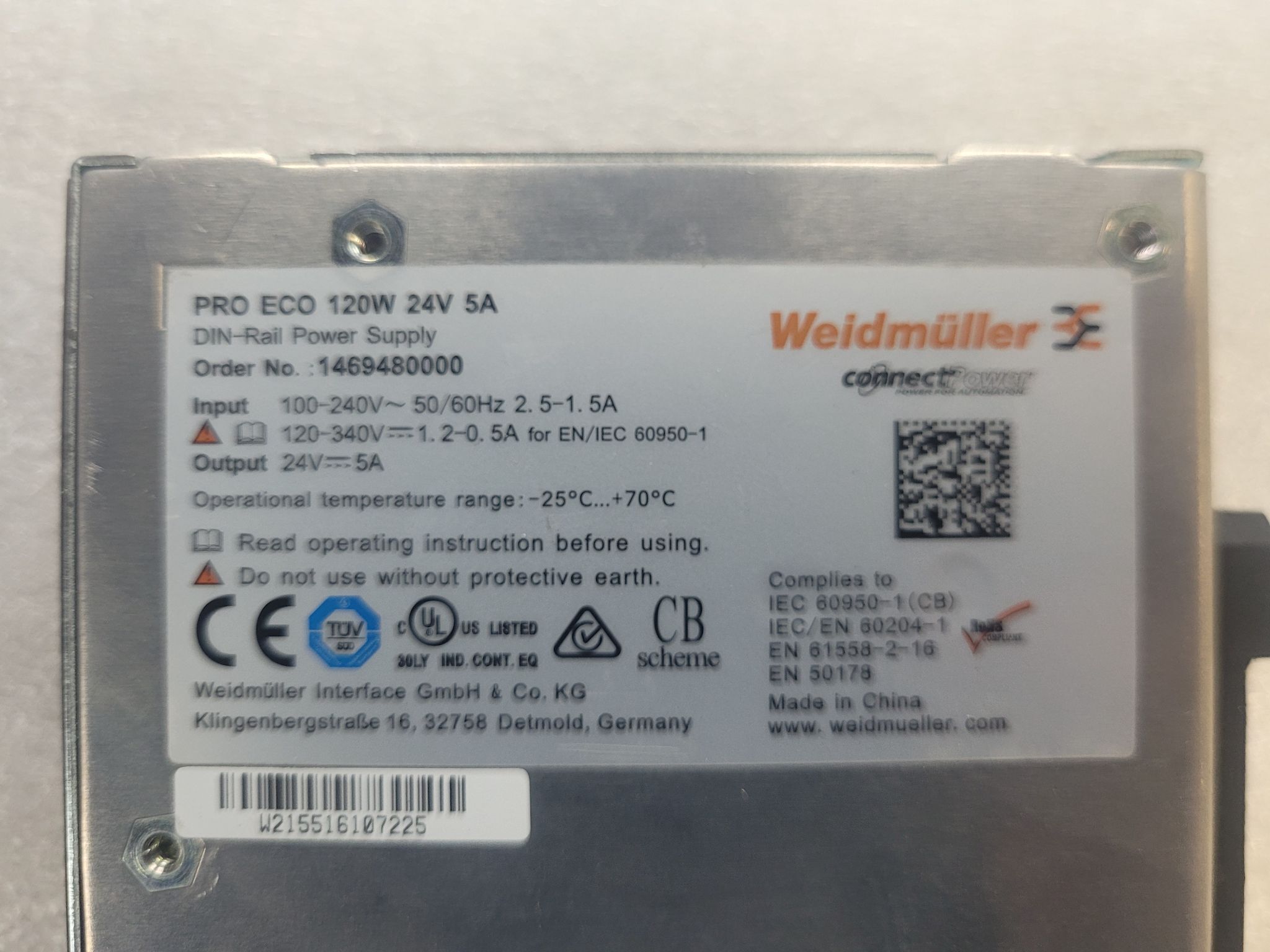WEIDMULLER 1469480000 DIN Rail Power Supply 24VDC 5A 120W USED 2