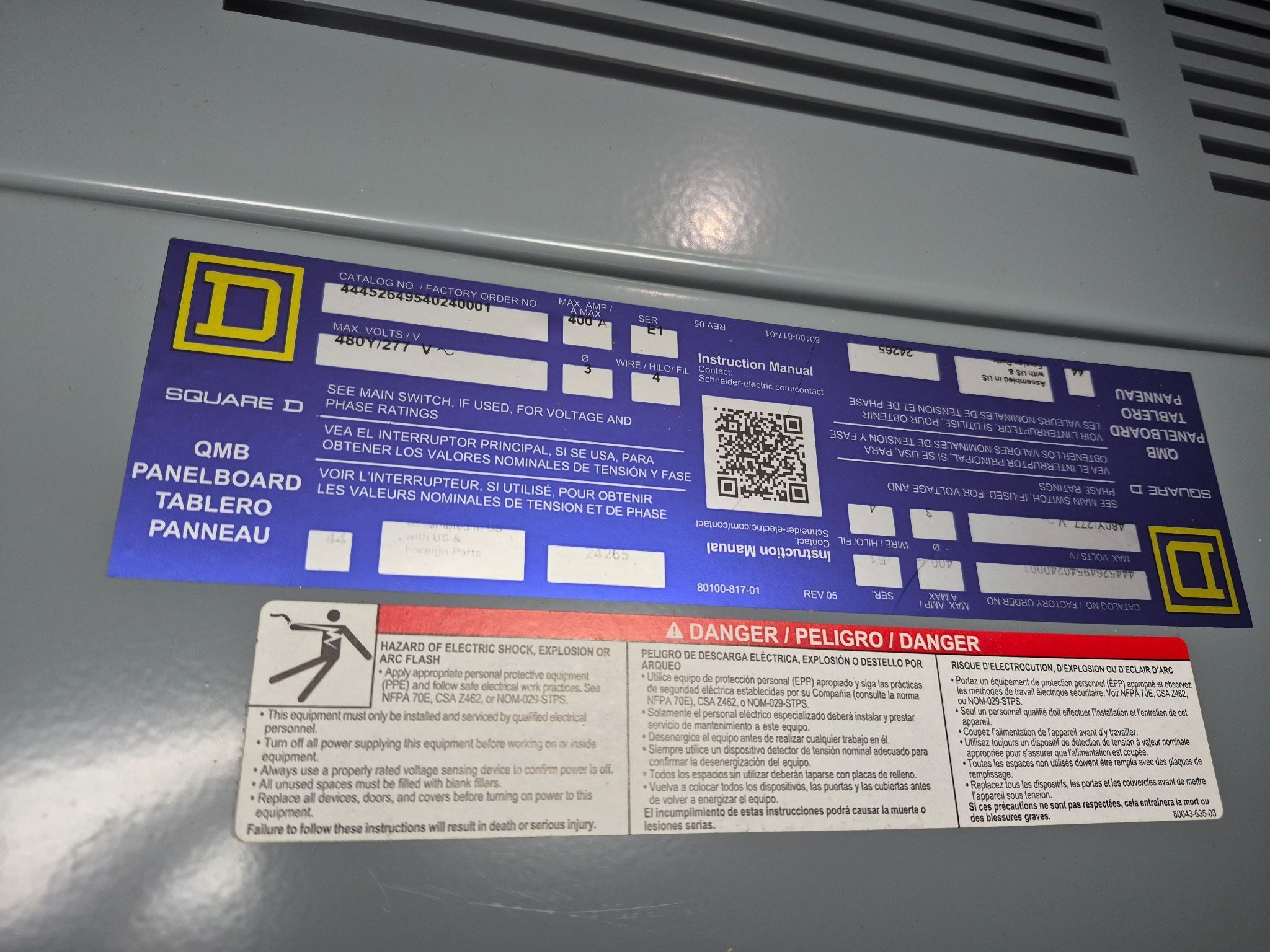 SQUARE D 400A QMB Panelboard 480Y/277V (2X60A - 6X30A) NEW 2