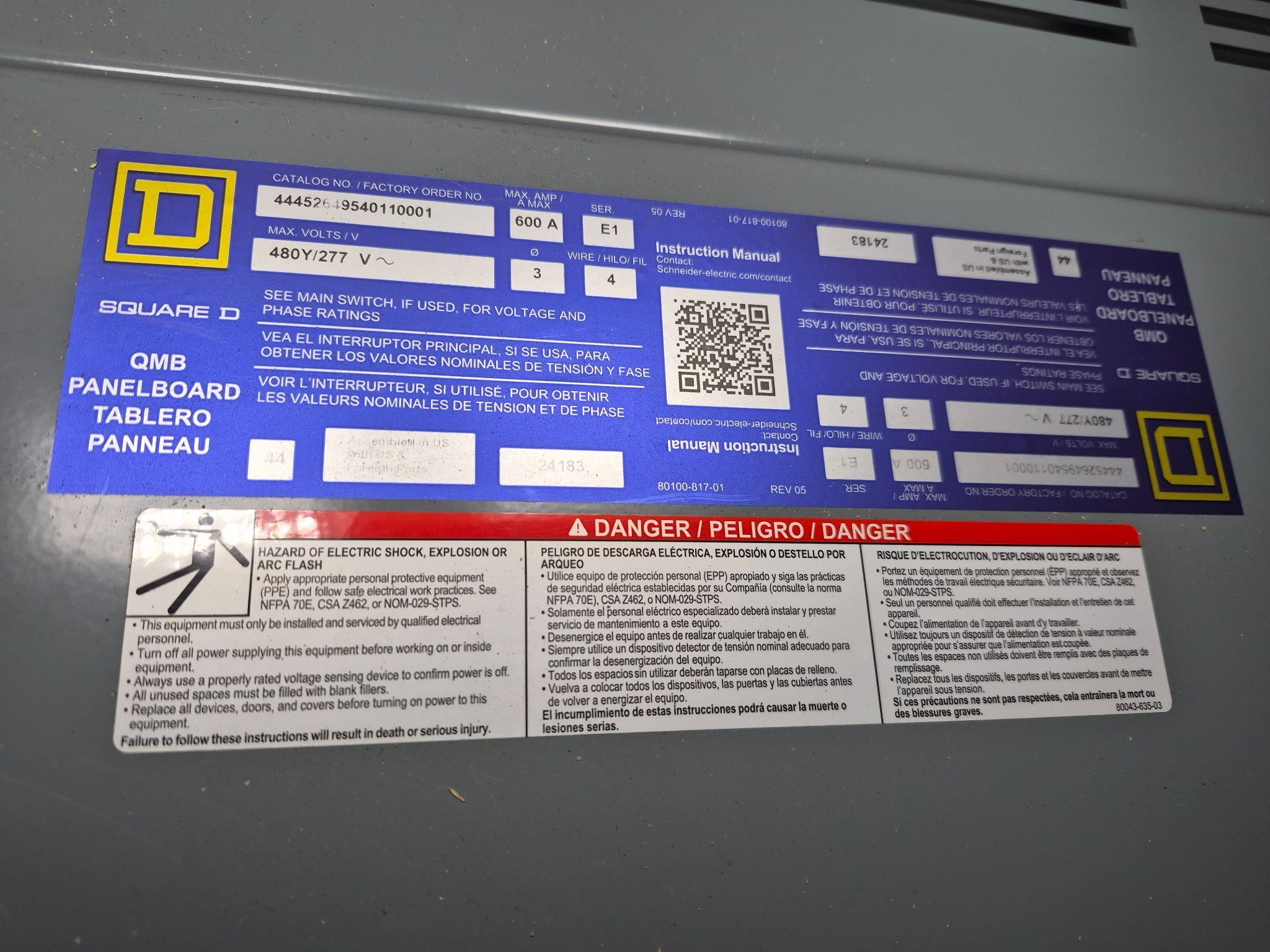 SQUARE D 600A QMB Panelboard 480Y/277V (6X60A - 8X30A) NEW 2