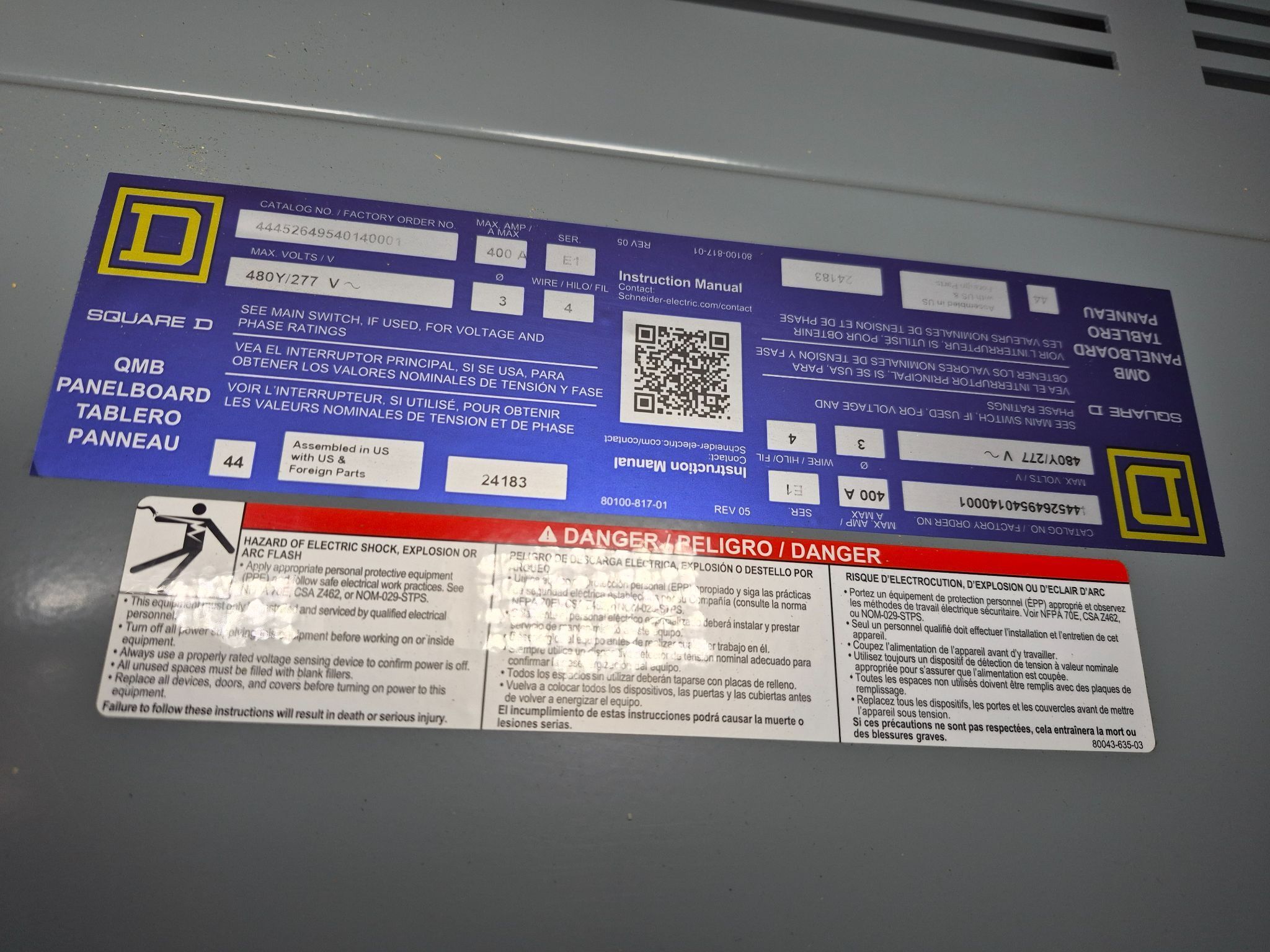 SQUARE D 400A QMB Panelboard 480Y/277V (6X60A - 6X30A) NEW 2