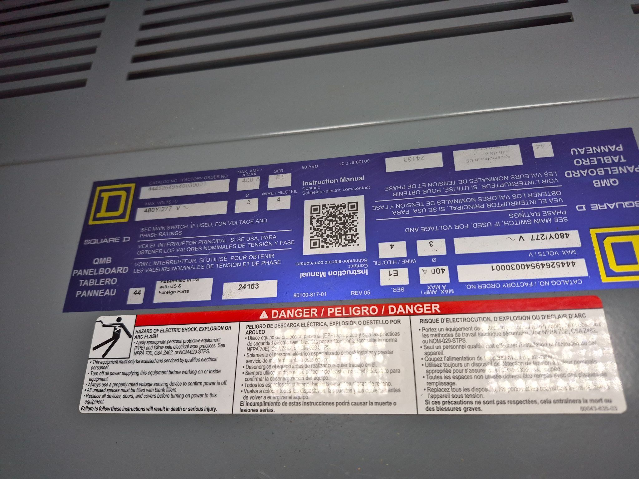 SQUARE D 400A QMB Panelboard 480Y/277V (6X60A - 8X30A) NEW 2
