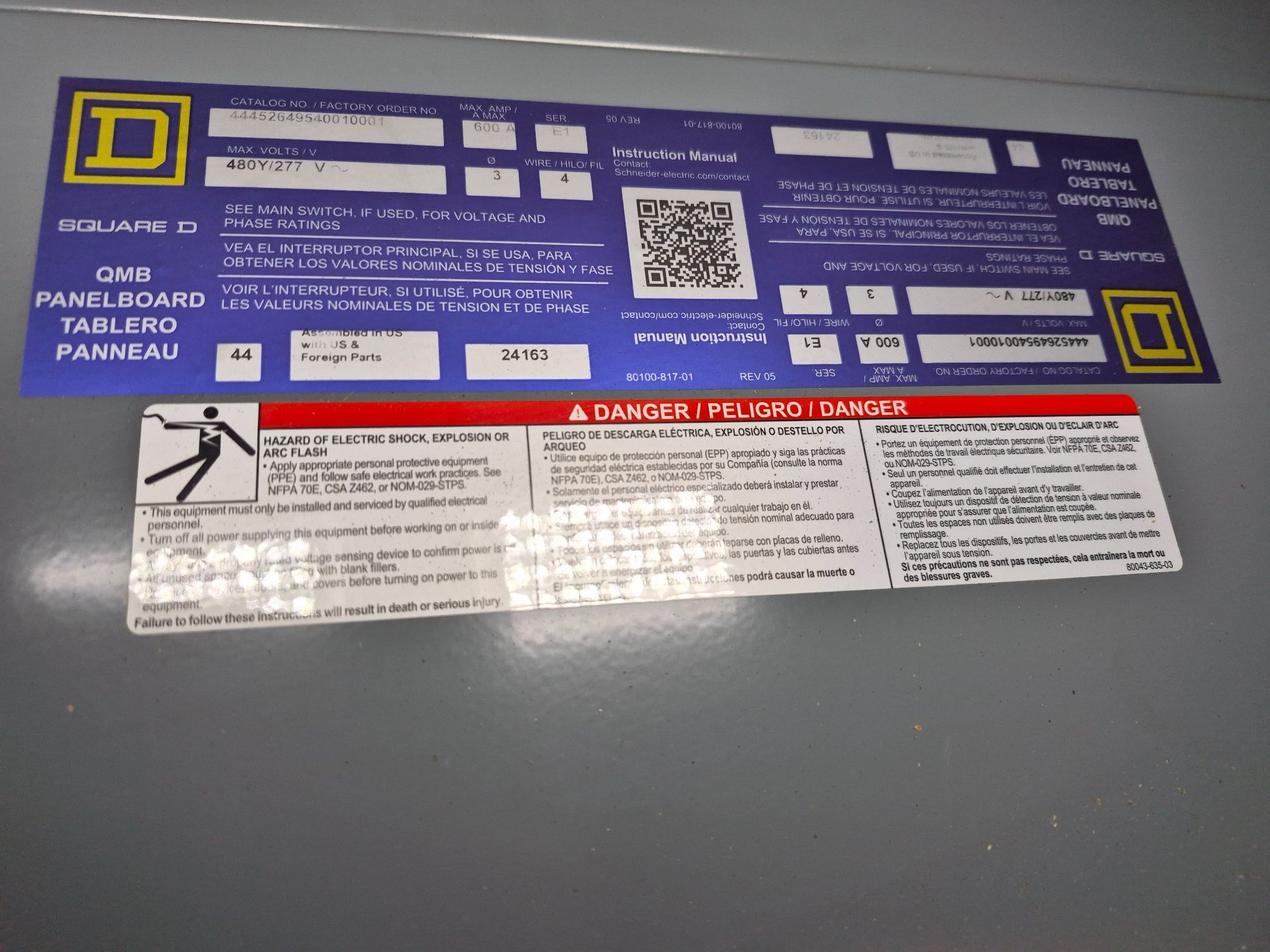 SQUARE D 600A QMB Panelboard 480Y/277V (6X60A - 10X30A) NEW 2