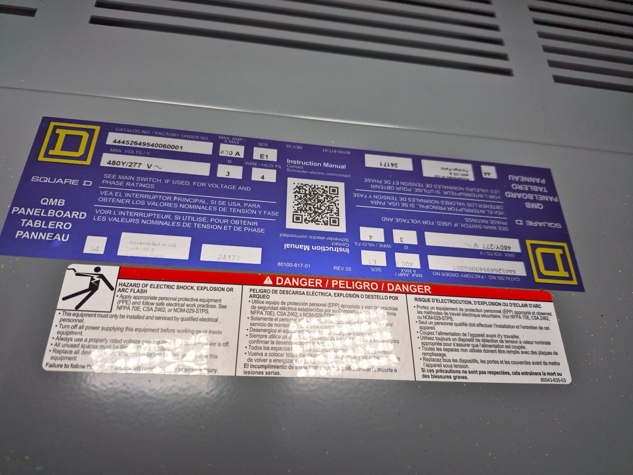 SQUARE D 400A QMB Panelboard 480Y/277V (6X60A - 10X30A) NEW 2