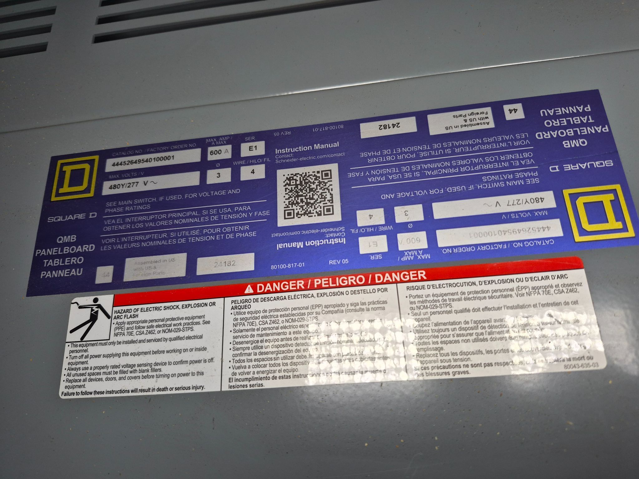 SQUARE D 600A QMB Panelboard 480Y/277V (8X60A - 8X30A) NEW 2