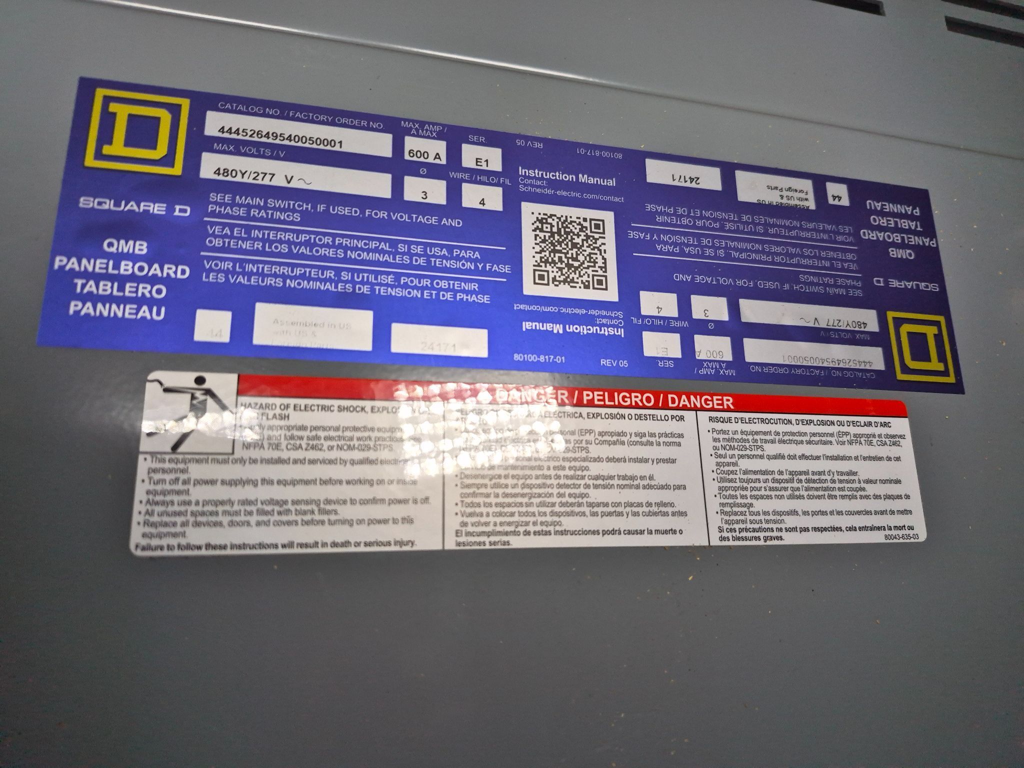 SQUARE D 600A QMB Panelboard 480Y/277V (8X60A - 8X30A) NEW 2
