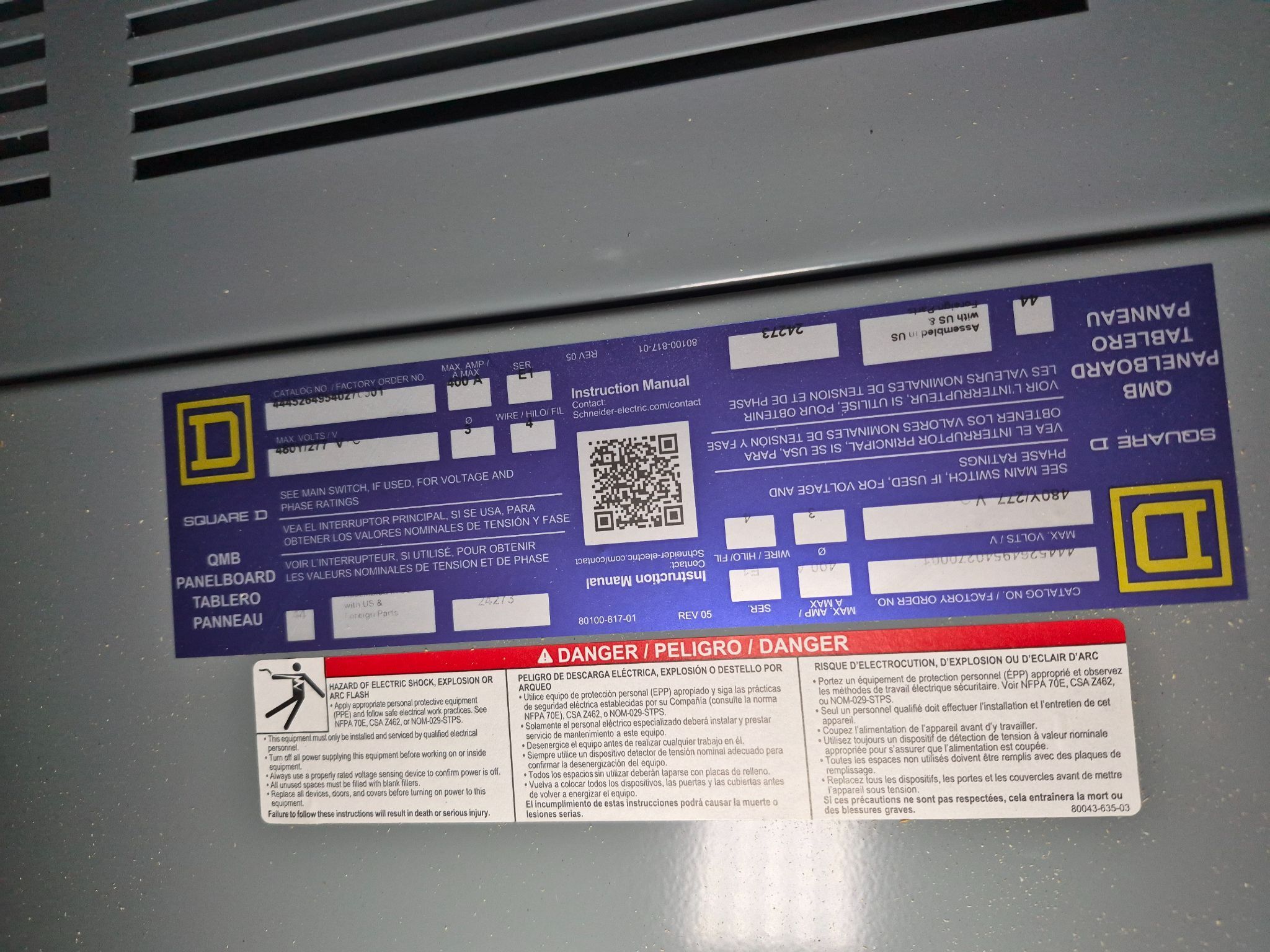 SQUARE D 400A QMB Panelboard 480Y/277V (2X60A - 6X30A) NEW 2