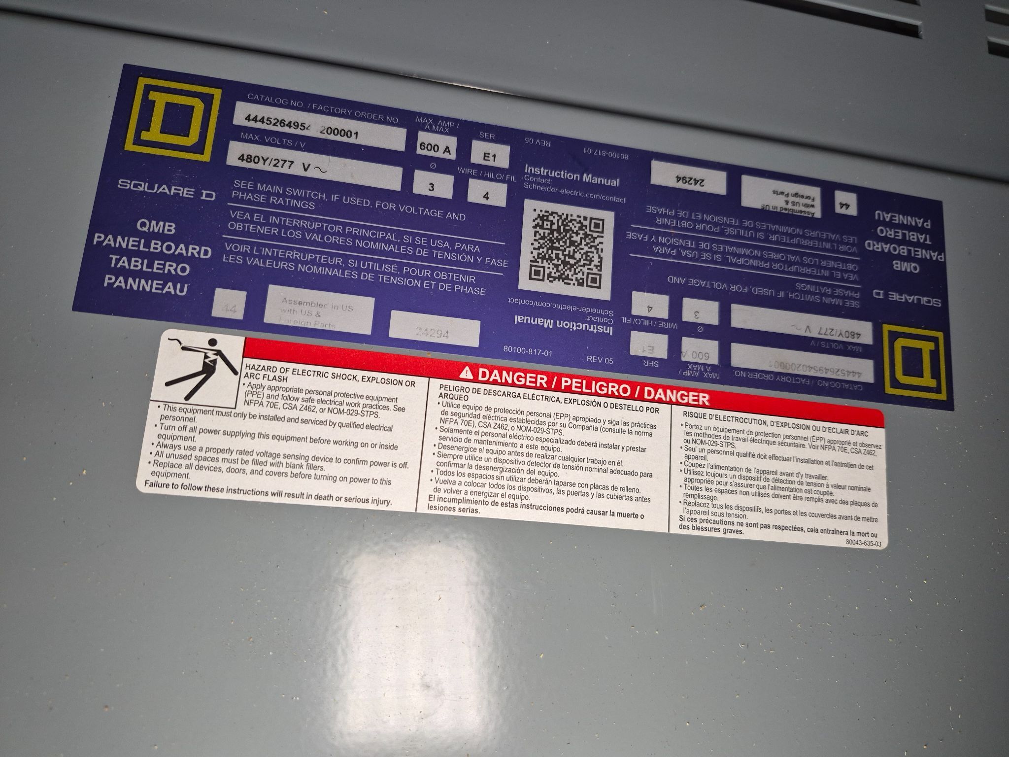 SQUARE D 600A QMB Panelboard 480Y/277V (2X60A - 20X30A) NEW 2