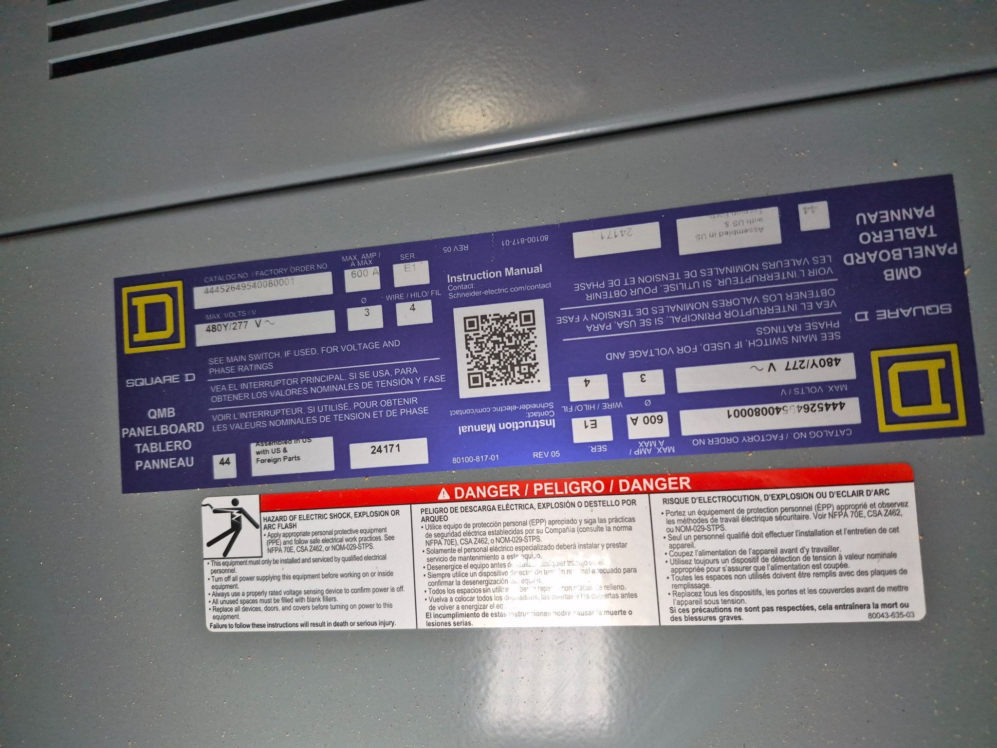SQUARE D 600A QMB Panelboard 480Y/277V (10X60A - 10X30A) NEW 2