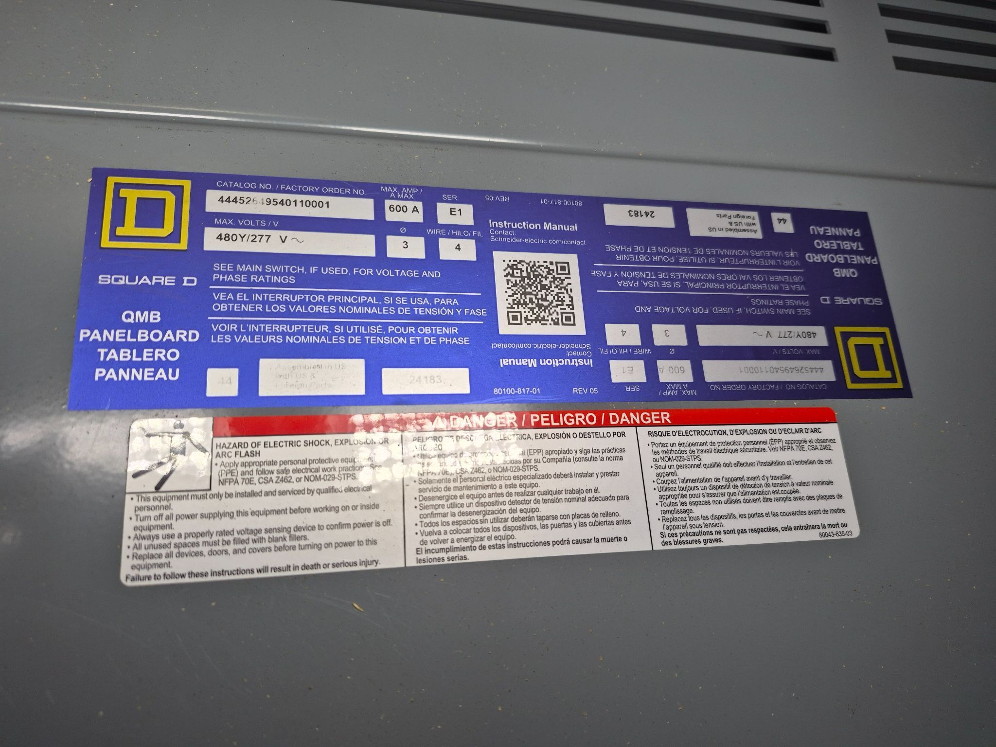 SQUARE D 600A QMB Panelboard 480Y/277V (10X30A - 10X60A) NEW 2