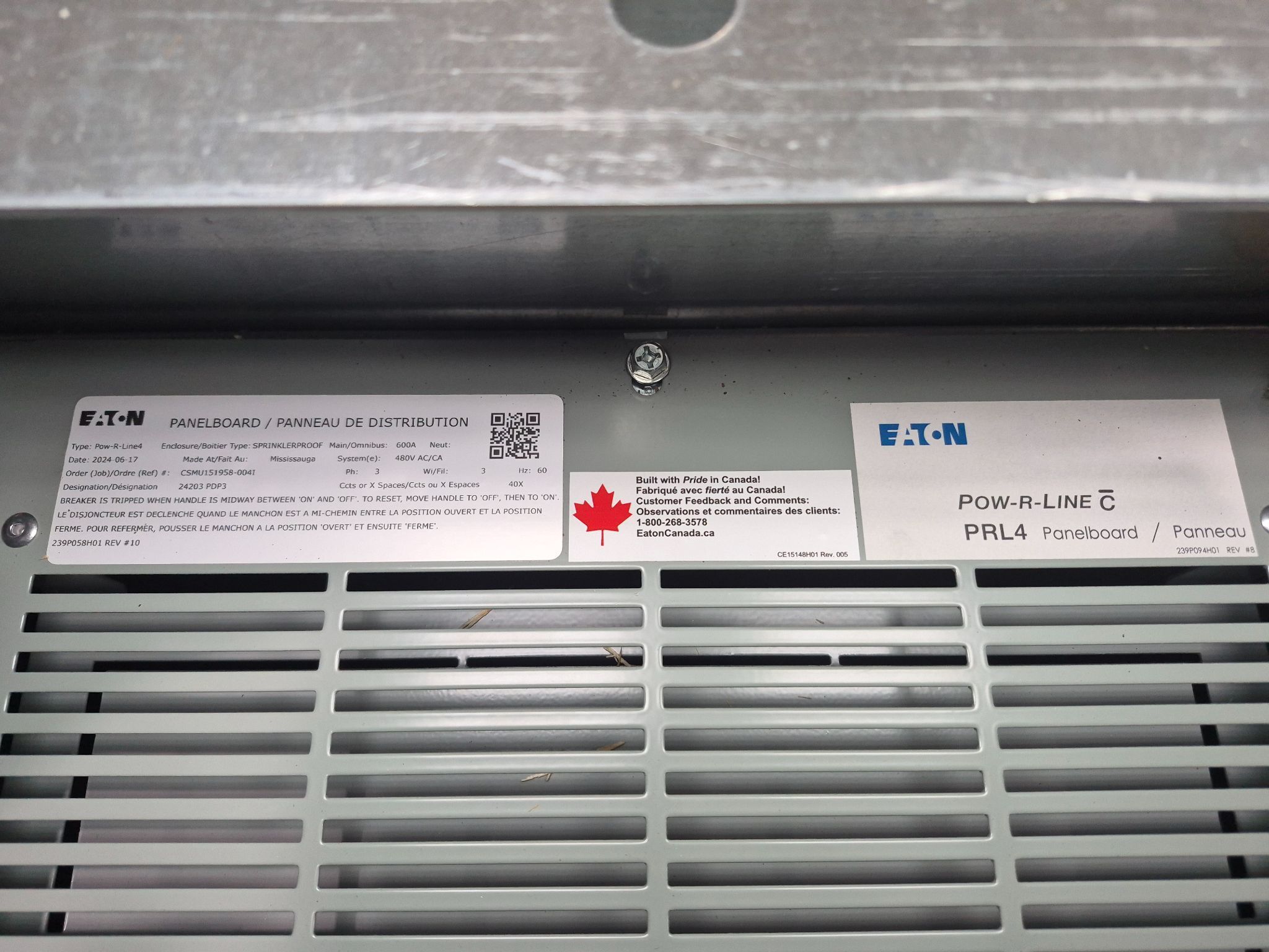 EATON 600A POW-R-LINE PRL4 480V Panelboard (6X60A - 14X30A) NEW 1