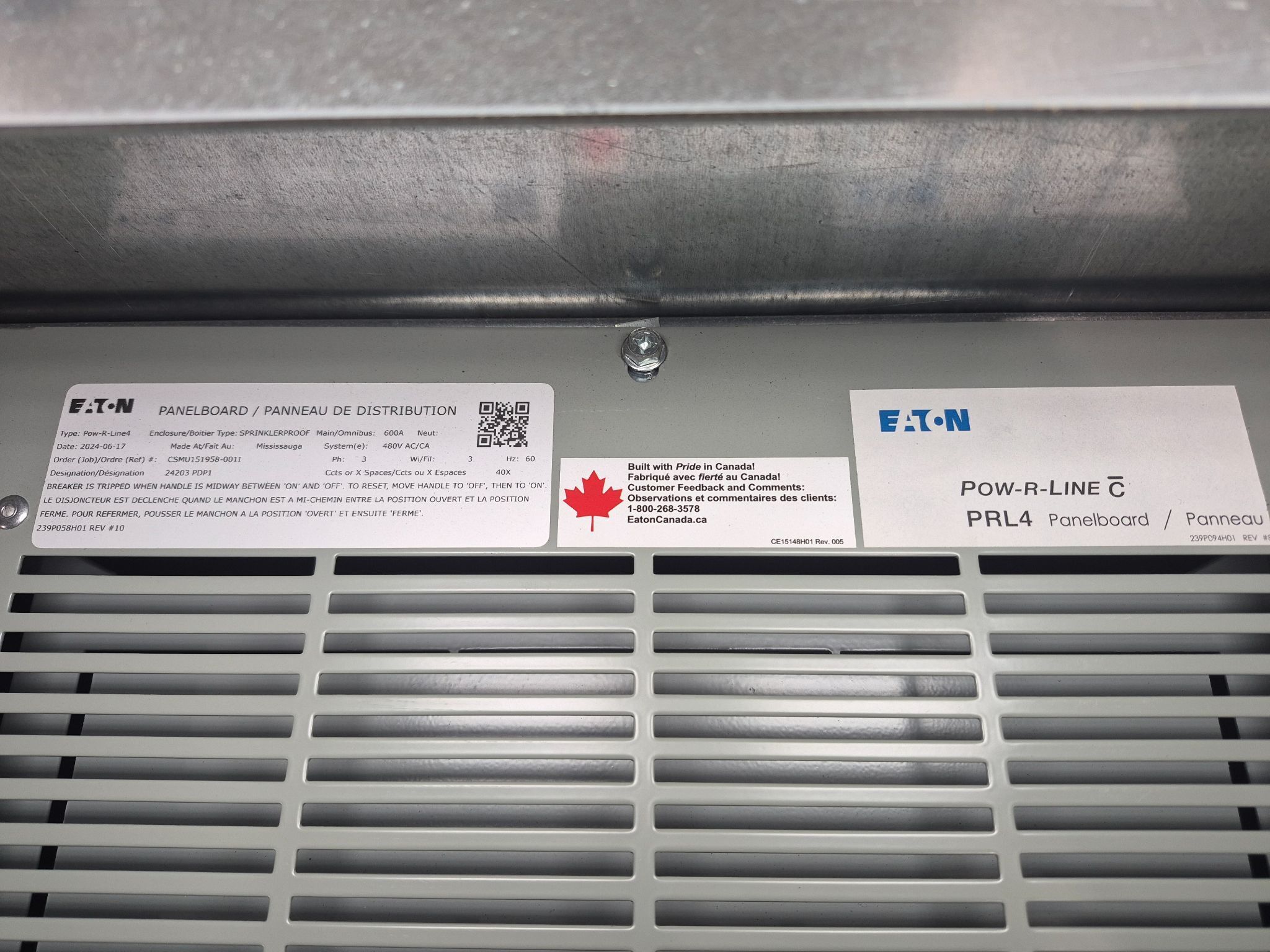 EATON 600A POW-R-LINE PRL4 480V Panelboard (8X60A - 12X30A) NEW 2