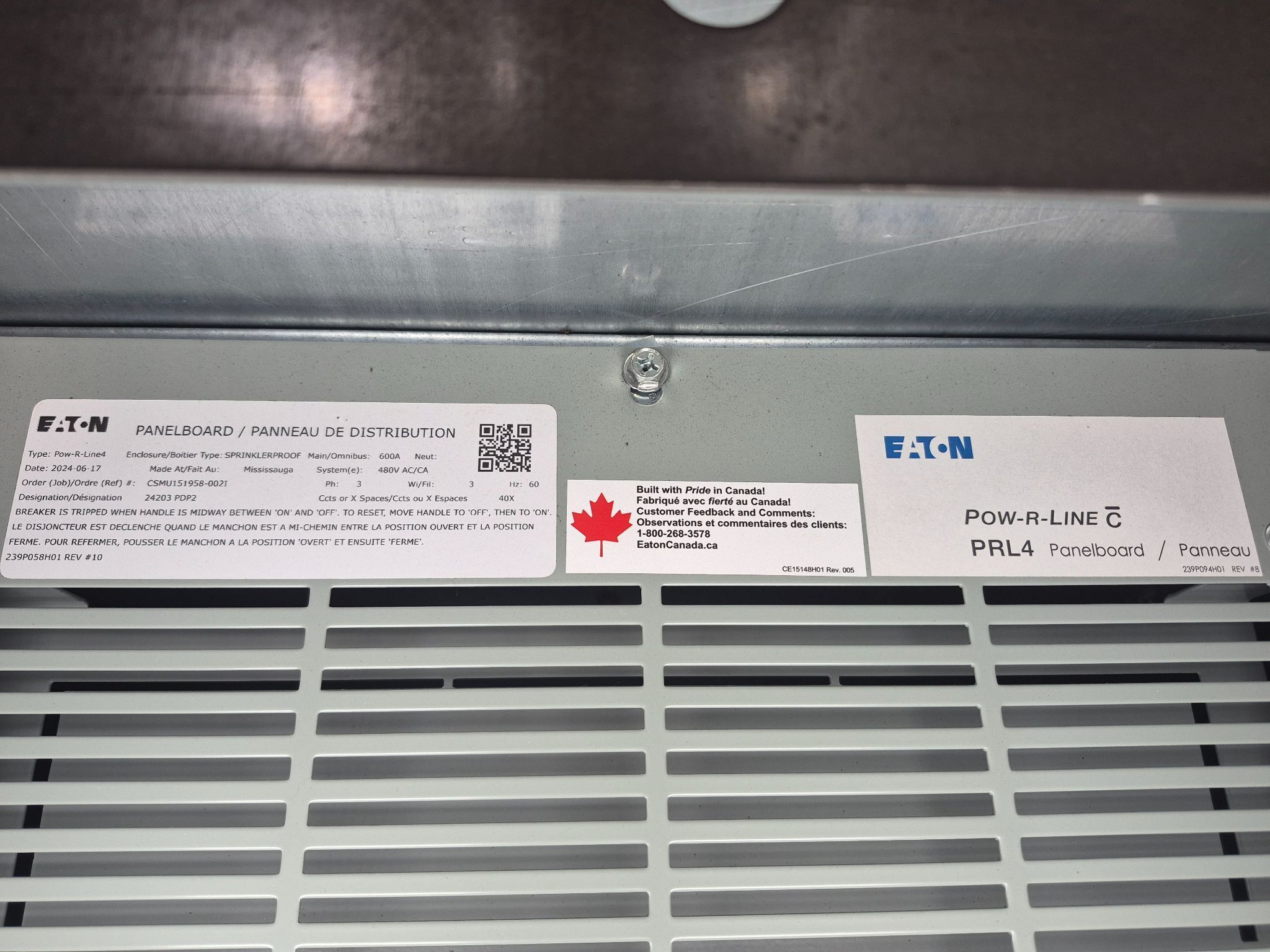 EATON 600A POW-R-LINE PRL4 480V Panelboard (16x30A - 4x60A) NEW 2