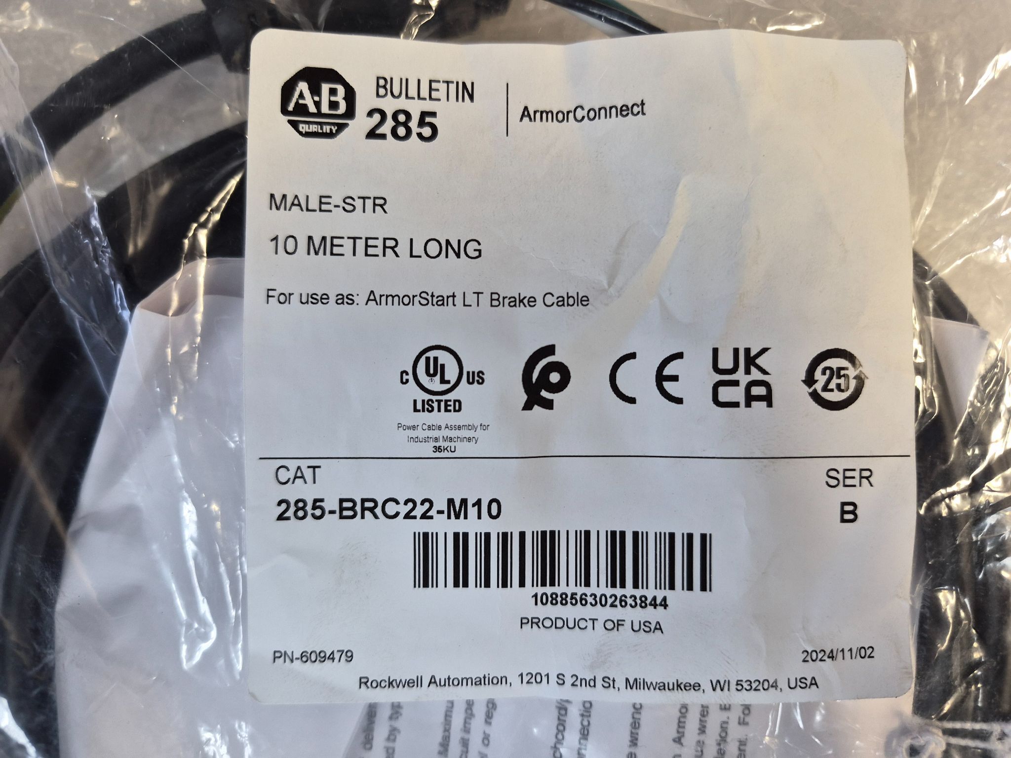 ALLEN BRADLEY 285-BRC22-M10/B ArmorStart LT Brake Cable (10m) NEW 1