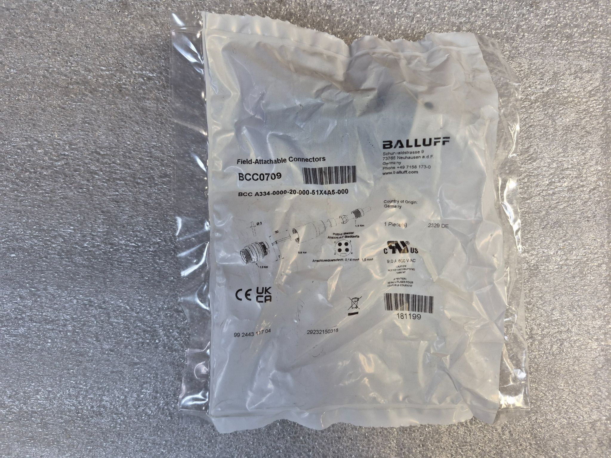 BALLUFF BCC A334‑0000‑20‑000‑51X4A5‑000 Field‑Attachable Connectors BCC0709 NEW 0