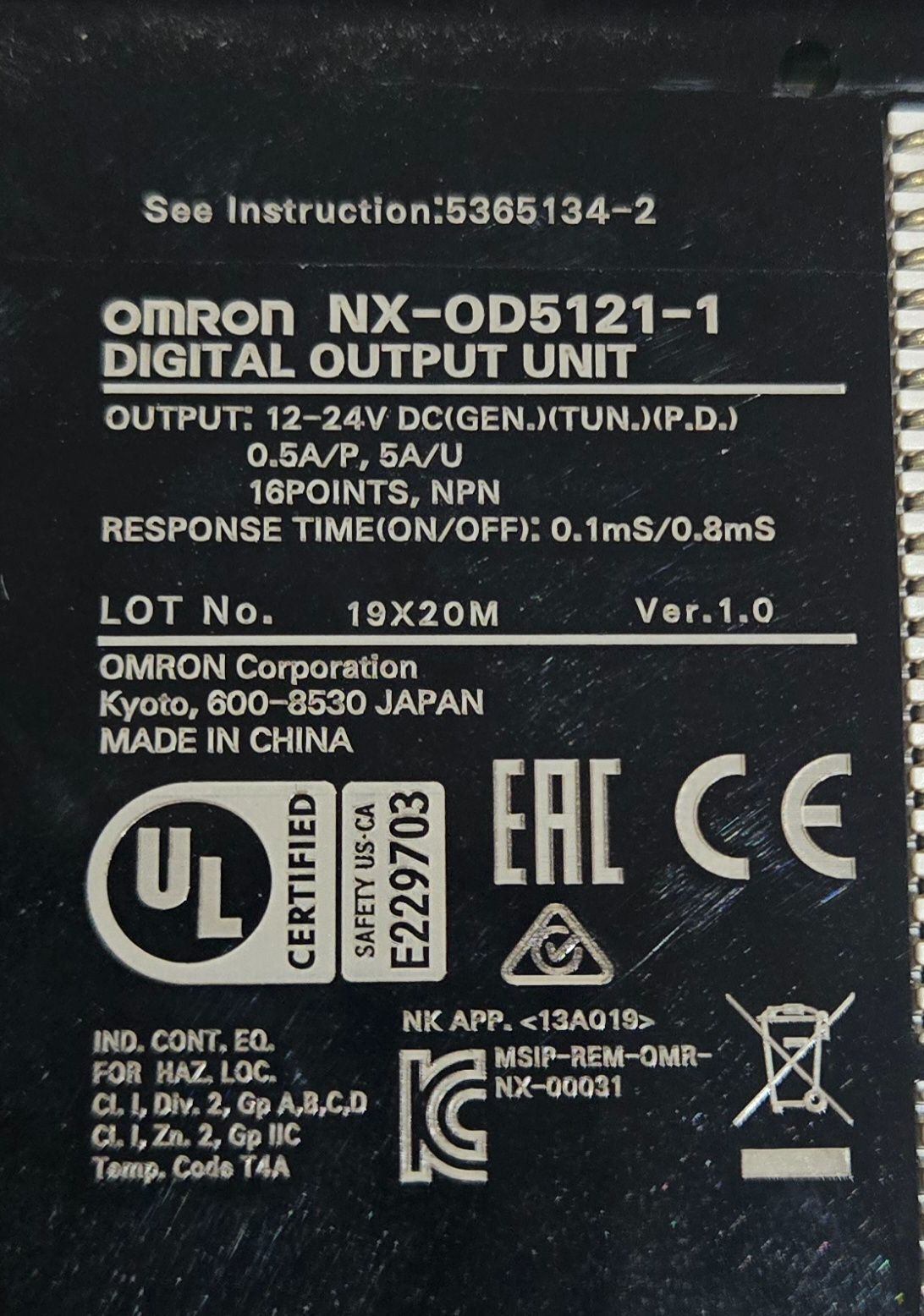 OMRON NX-OD5121-1 DIGITAL OUTPUT UNIT USED 3