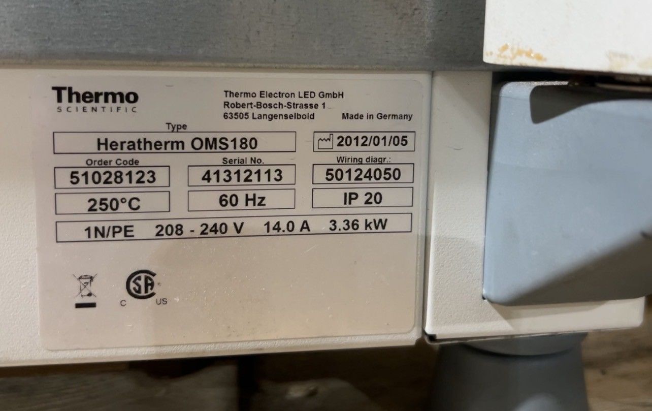 THERMO SCIENTIFIC HERATHERM OMS180 Laboratory Oven USED 8