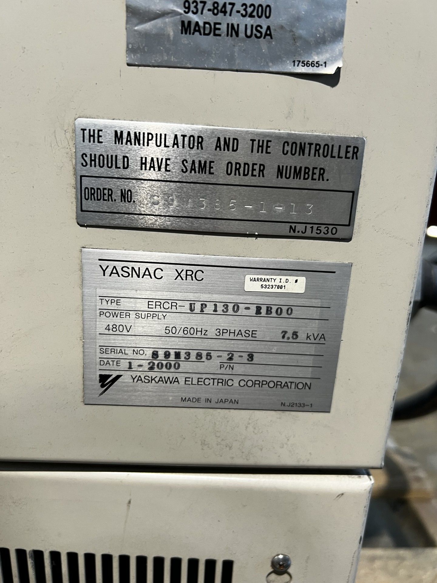 YASKAWA MOTOMAN UP130-RB00 INDUSTRIAL ROBOT ARM AND CONTROL CABINET USED 16