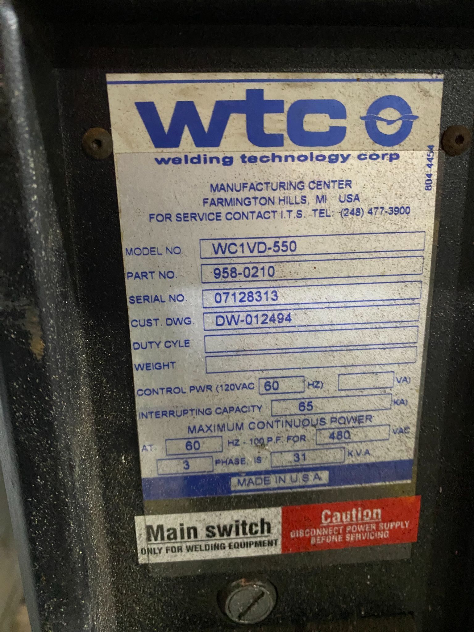 WTC - WC1VD-550 Weld Controller PARTS ONLY 4