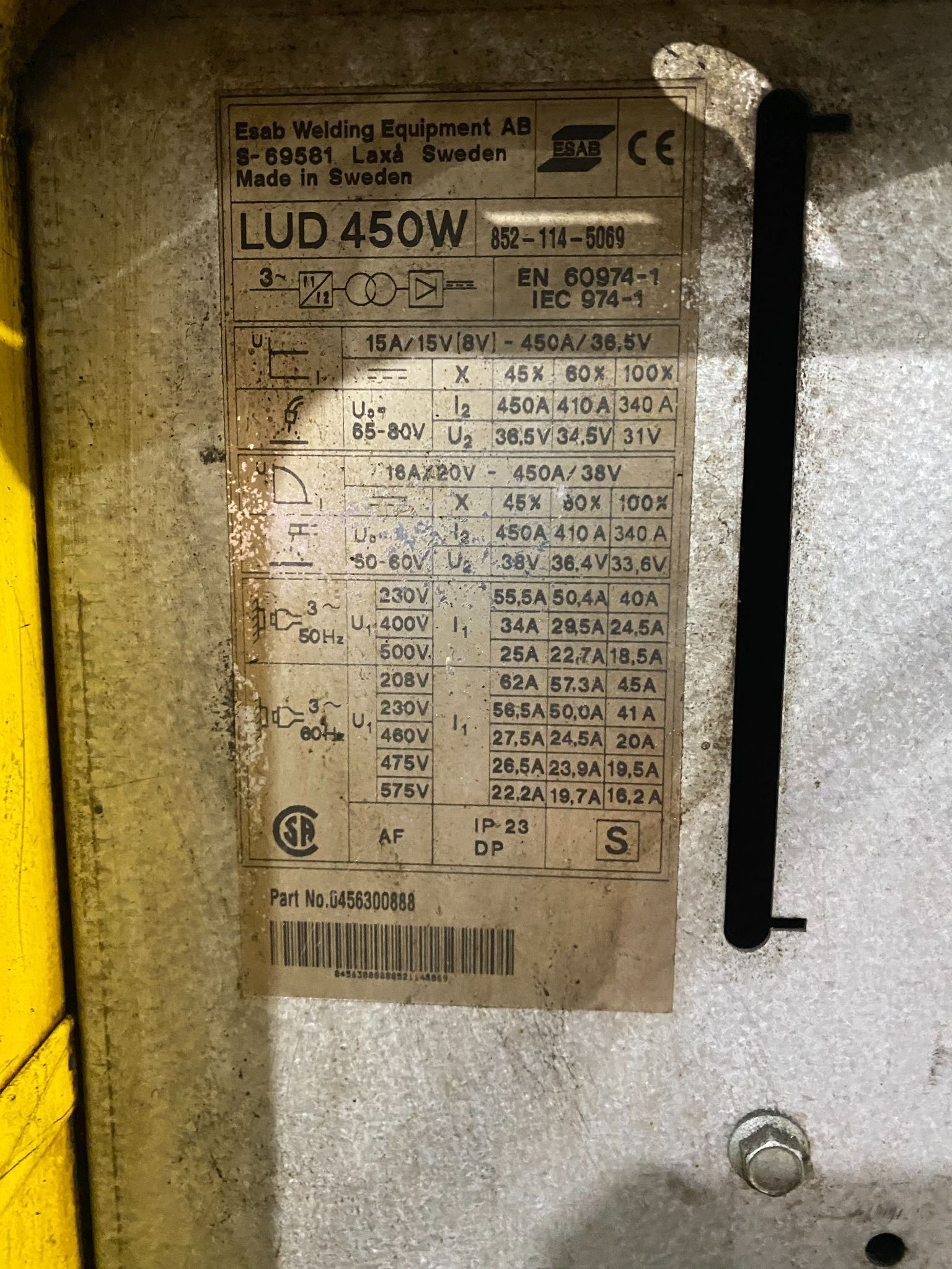 ESAB - LUD 450W Welder equipped w/ MEK 44C Wire feeder PARTS ONLY 3