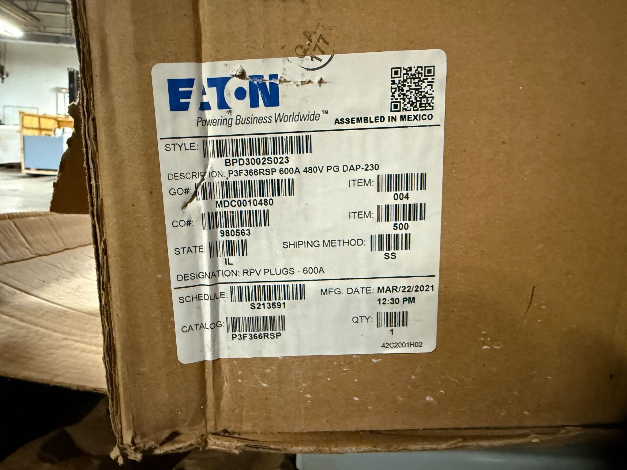 EATON 600A POW-R-WAY III P3F366RSP Fusible Switch 480V, 3PH 4W NEW 6