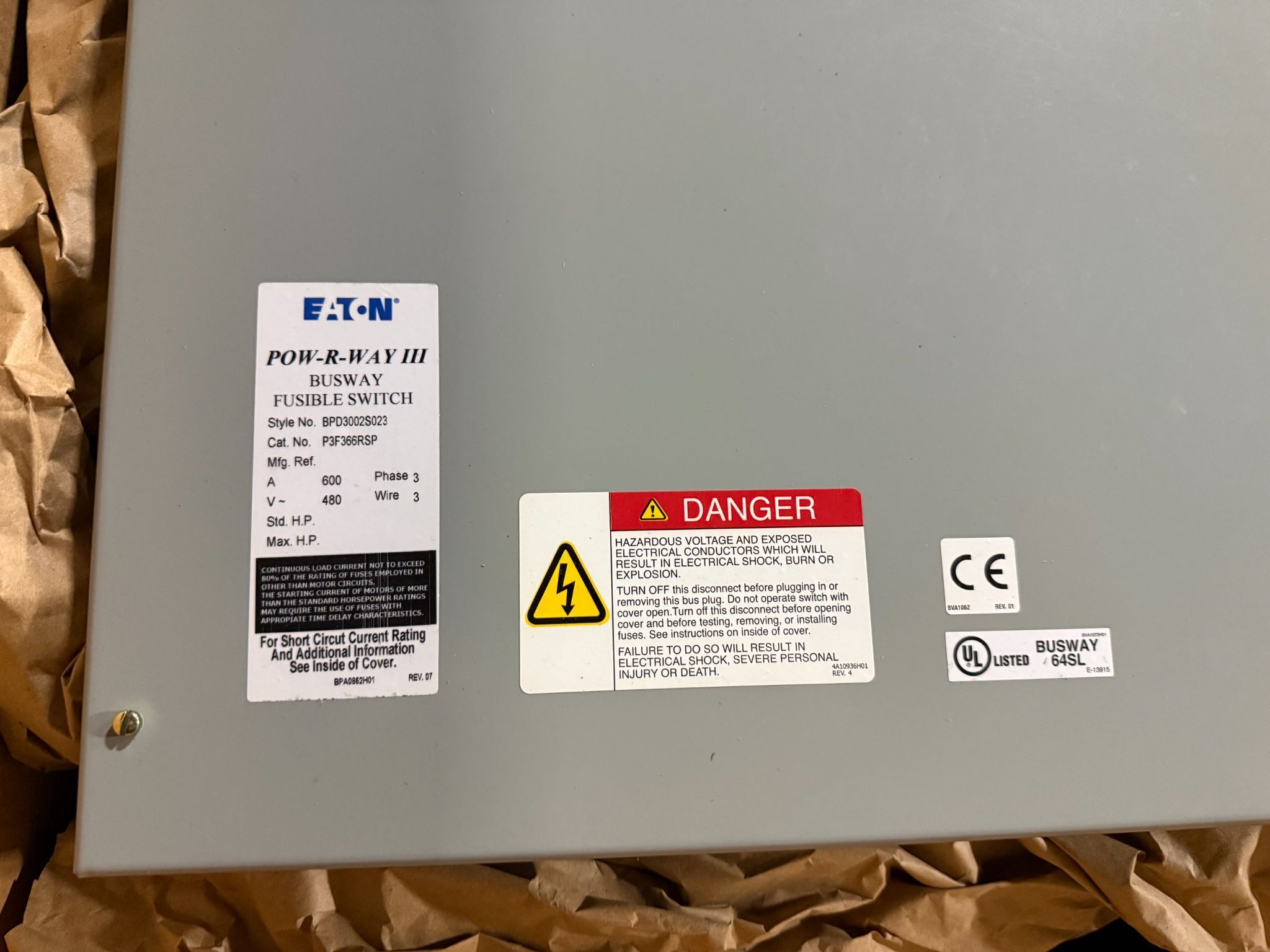 EATON 600A POW-R-WAY III P3F366RSP Fusible Switch 480V, 3PH 4W NEW 1