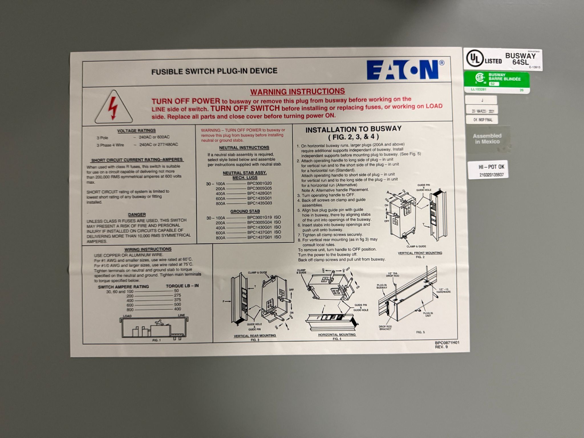 EATON 600A POW-R-WAY III P3F366RSP Fusible Switch 480V, 3PH 4W NEW 4