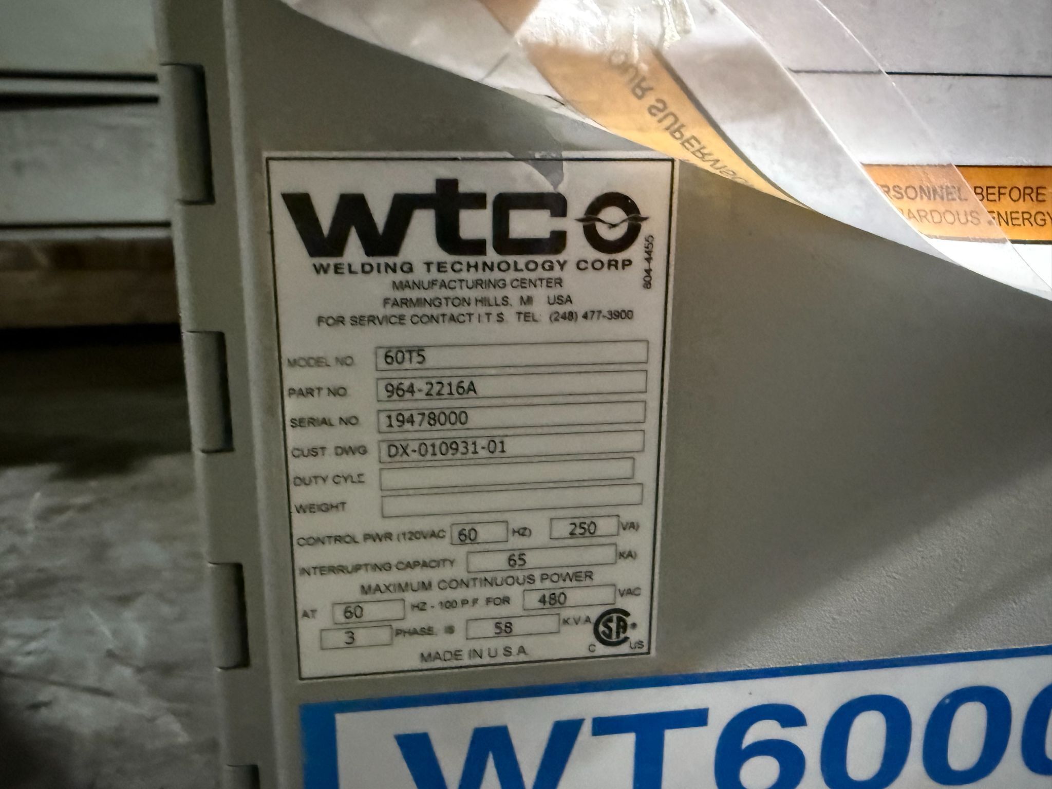 WTC 60T5 Ethernet Weld Controller USED 1