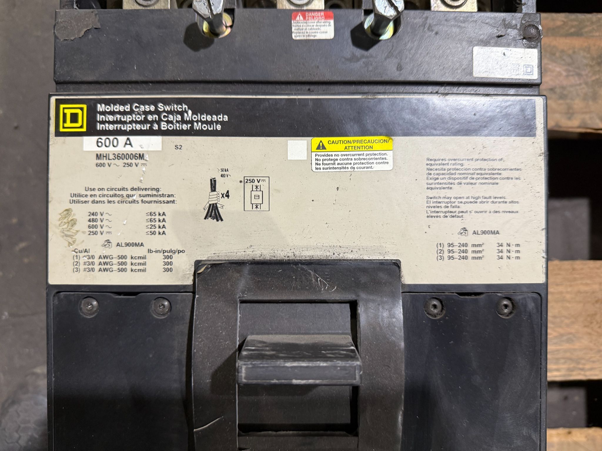 Square D MHL360006M 600A, 3PH, 600VAC ~ 250VDC Molded Case Switch USED 1
