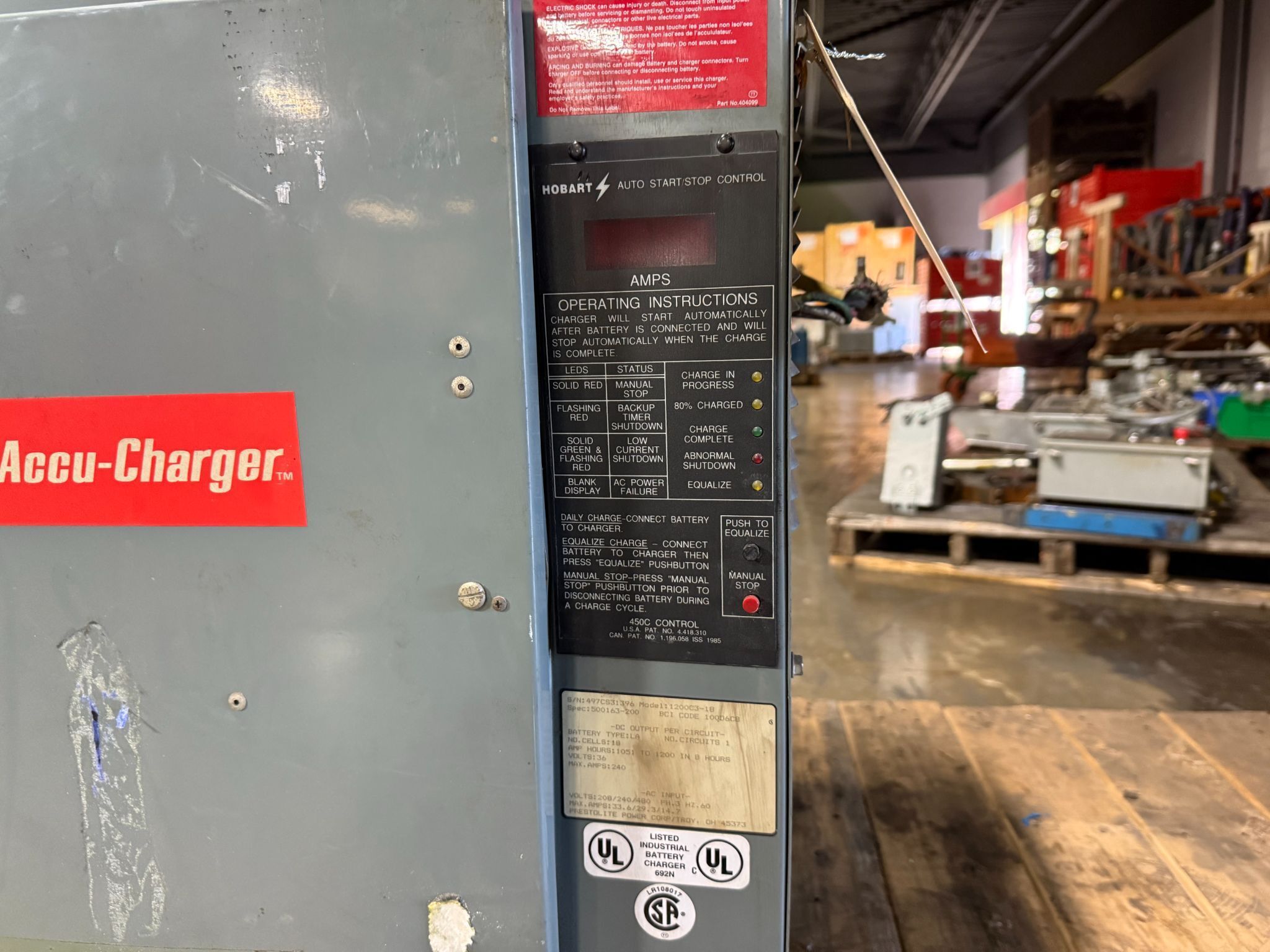 HOBART 1200C3-18 ACCU-CHARGER 36V, 240A, 3PH USED - AS-IS 1