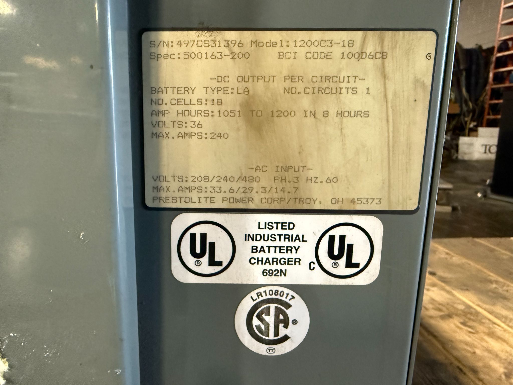 HOBART 1200C3-18 ACCU-CHARGER 36V, 240A, 3PH USED - AS-IS 2