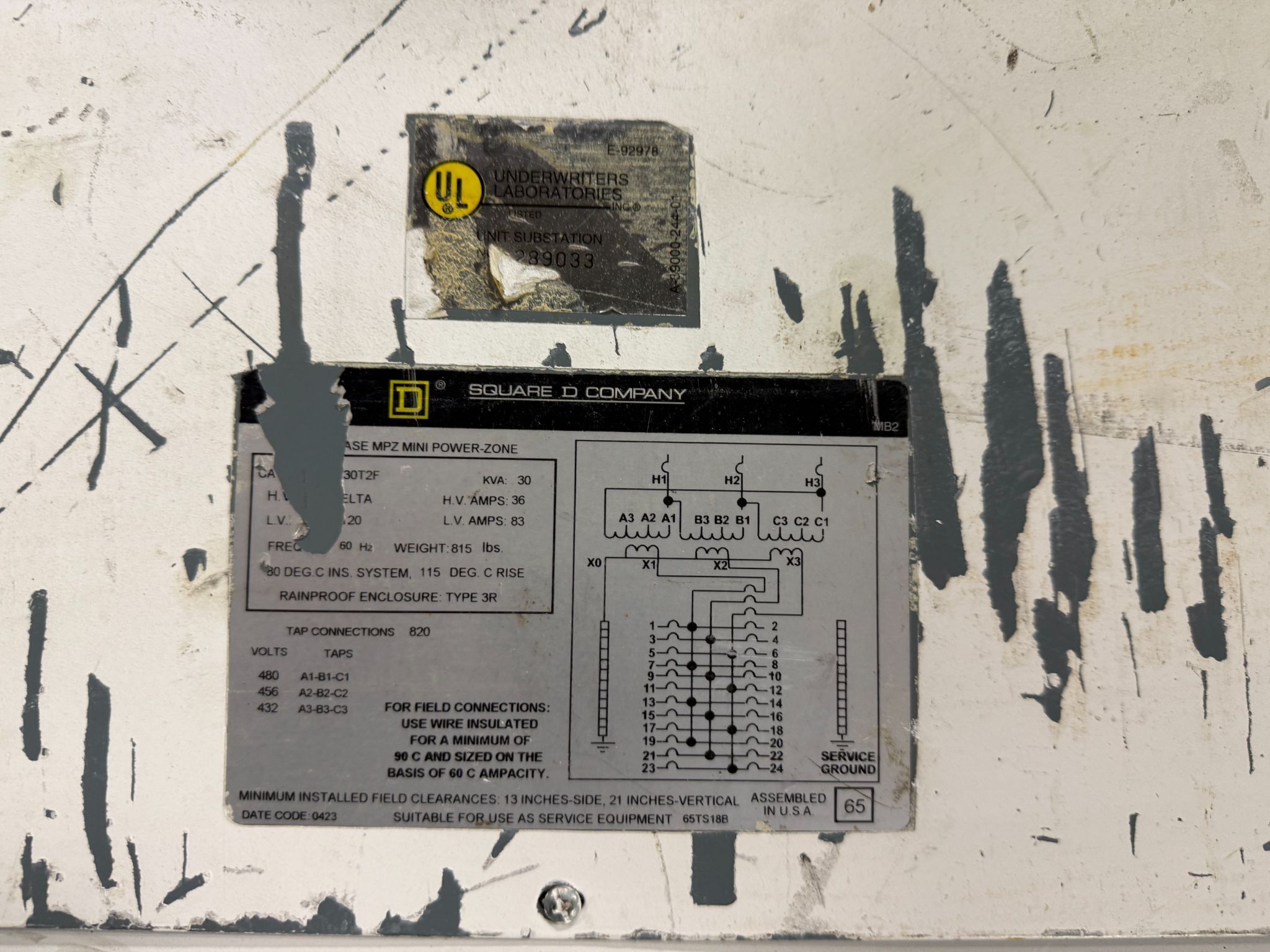SQUARE D MPZ30T2F MINI POWER-ZONE 480V - 208Y/120V, 30KVA USED - AS-IS 1