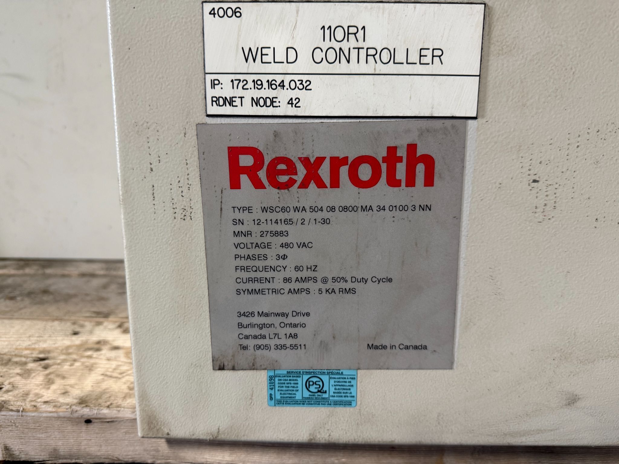 BOSCH REXROTH WSC60 WA 504 08 0800 MA 34 0100 3 NN Weld Controller USED 3