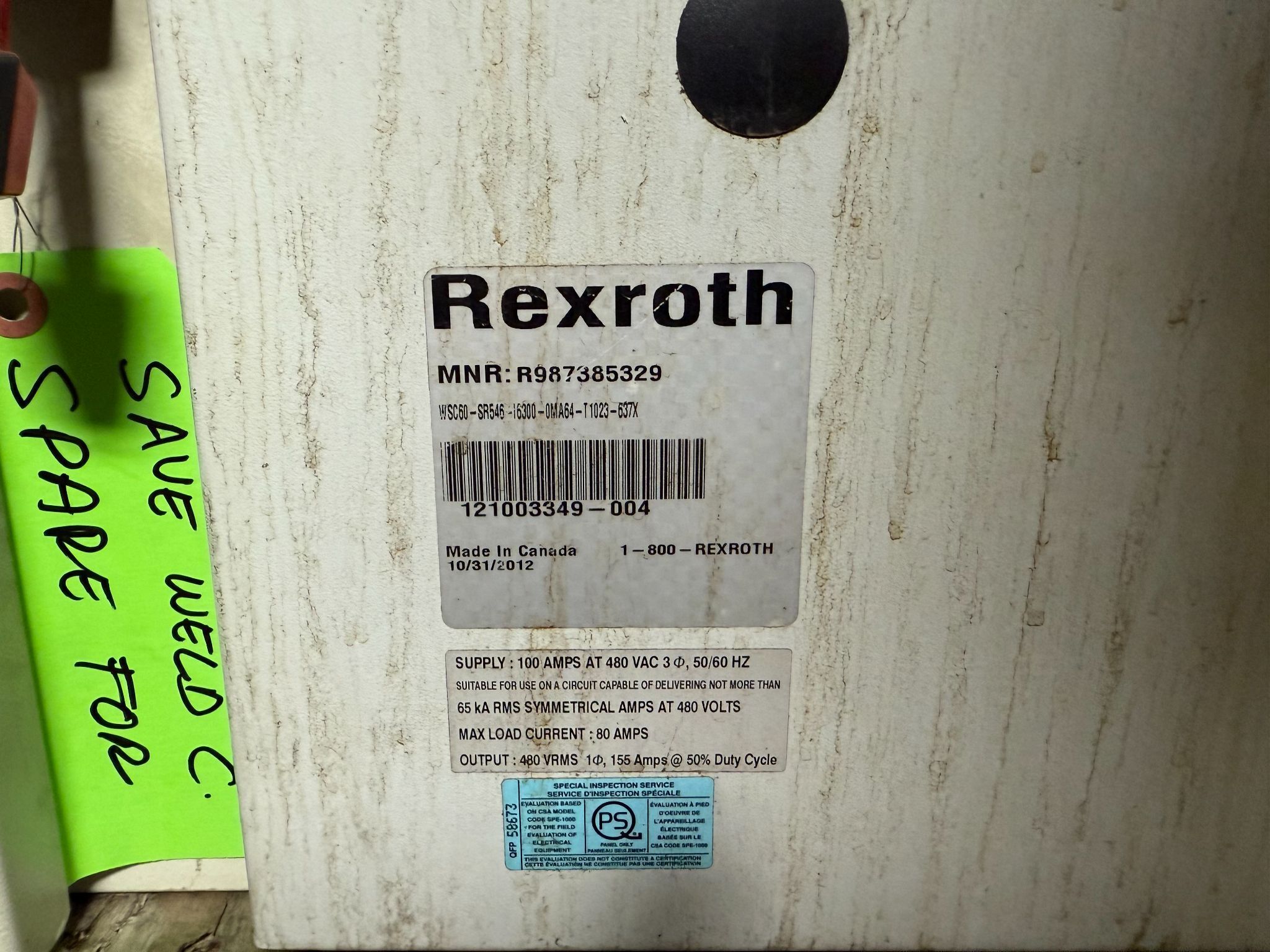 BOSCH REXROTH WSC60-SR546-I6300-0MA64-T1023-637X Weld Controller USED 3