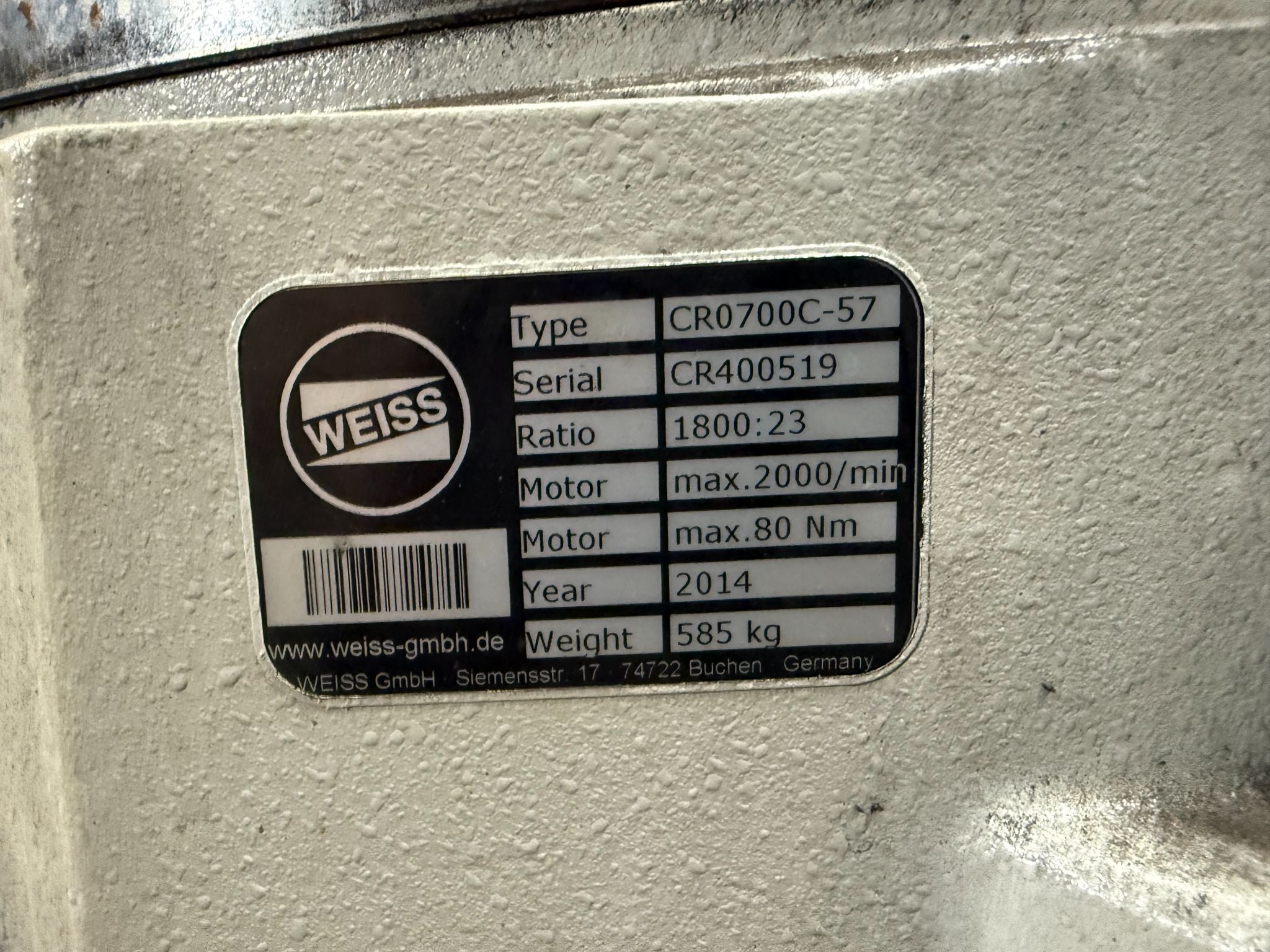 WEISS CR0700C-57 Rotary Indexer AS-IS 5