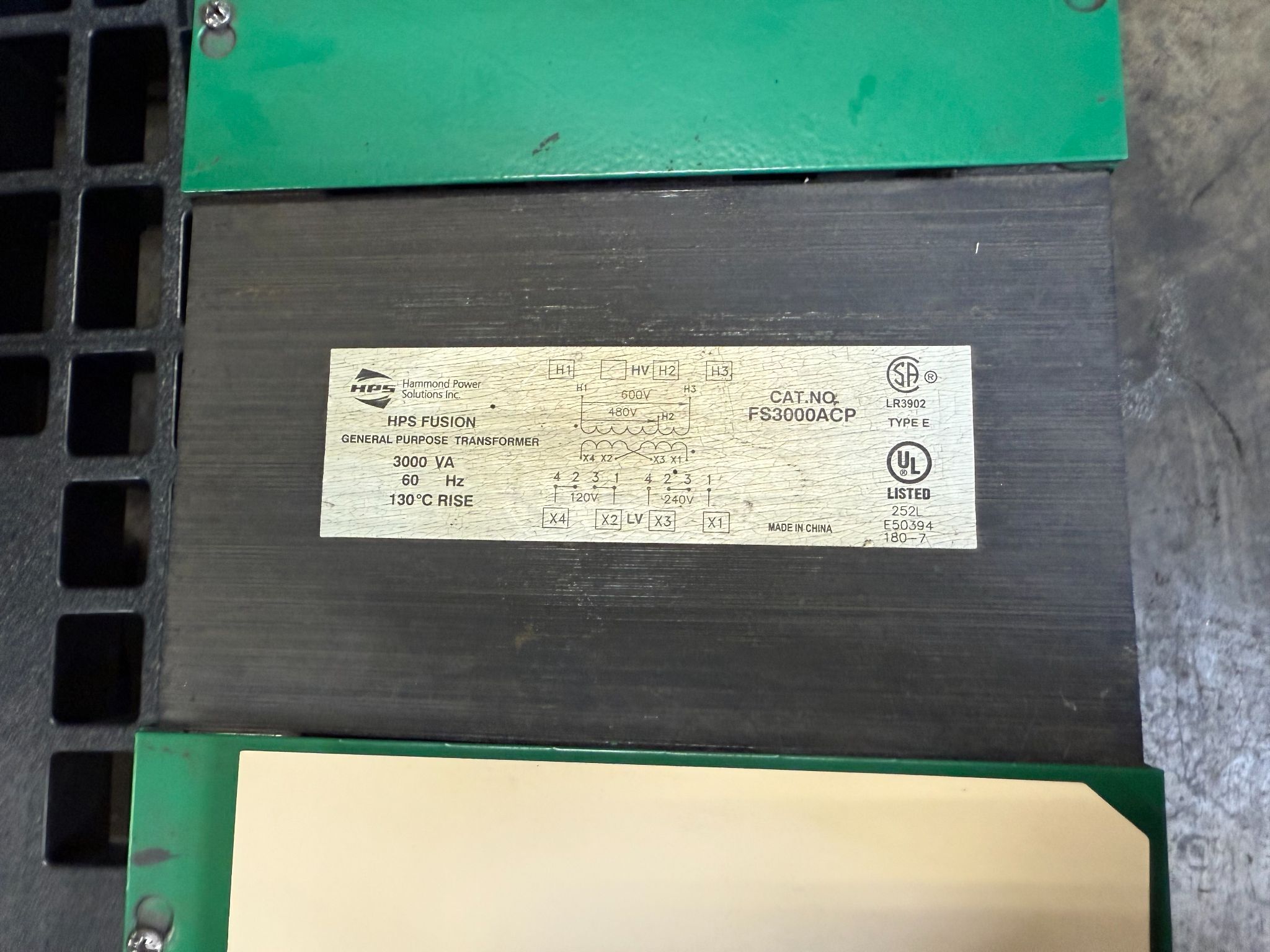 HPS FS3000ACP Transformer 600/480 - 120/240V, 3 kVa USED 2