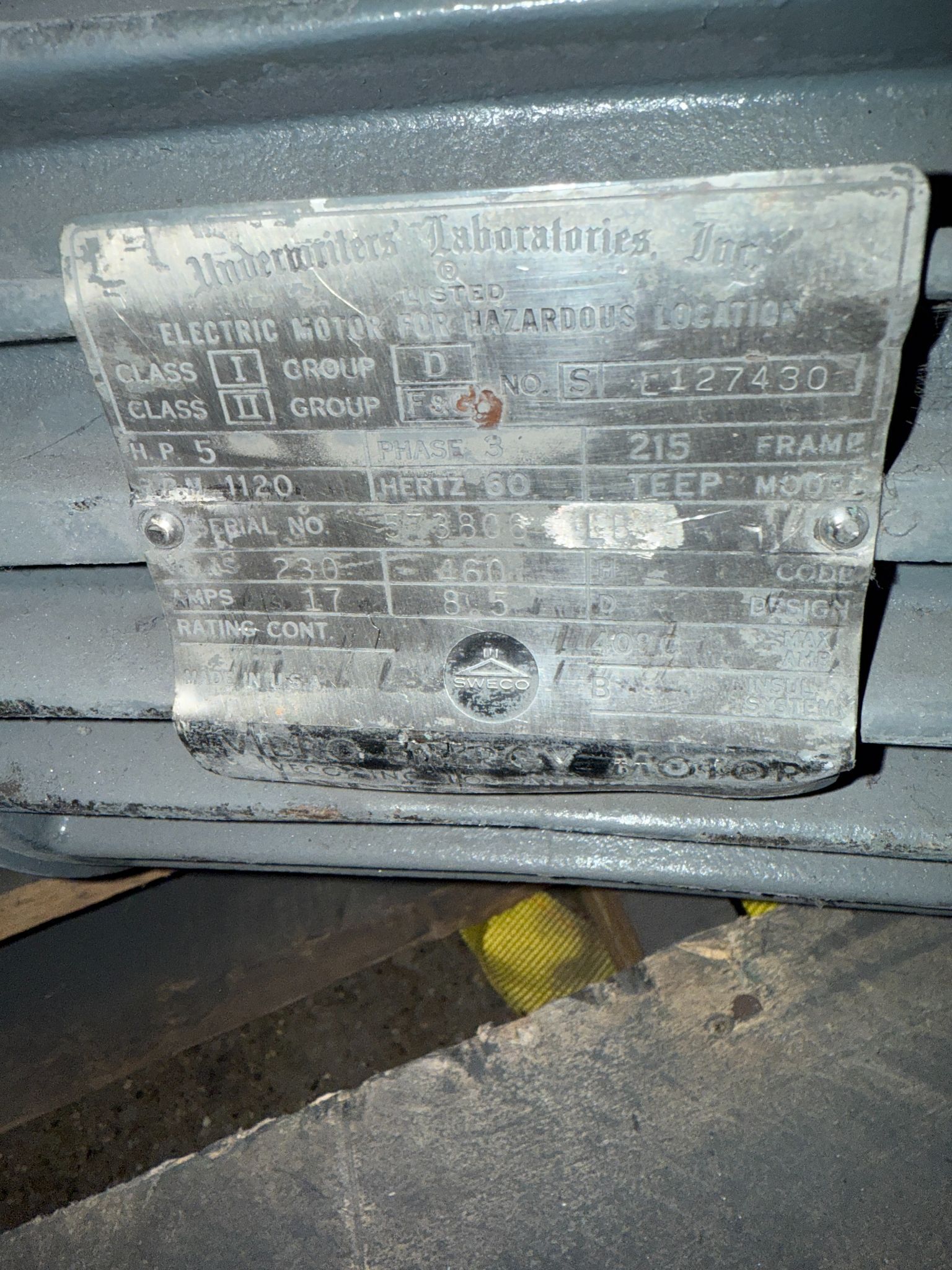 Underwriter Lab SL127430 230V 17 AMP MOTORS USED 2
